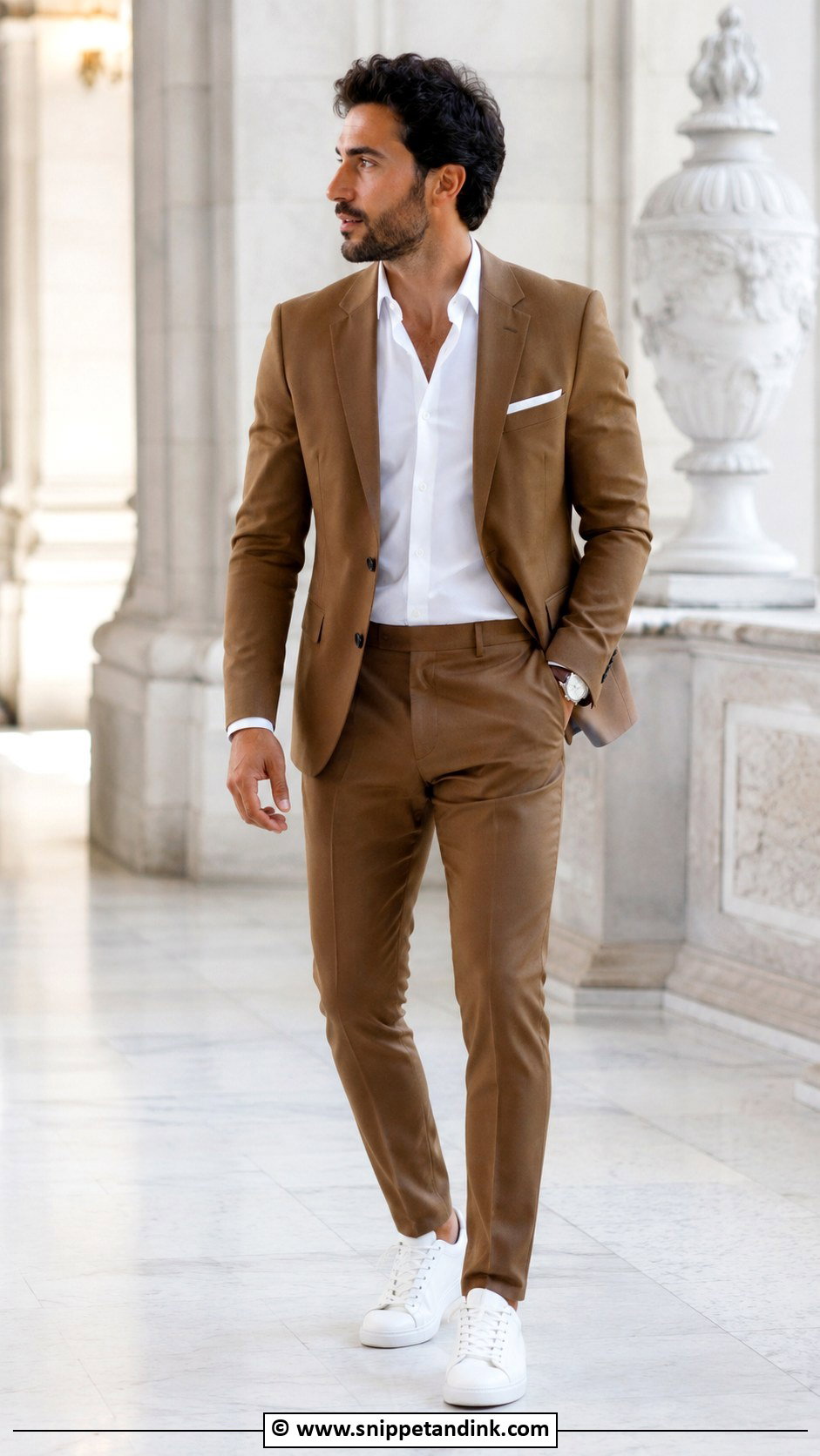 Brown Suit With White Sneakers - Snippet and Ink - 30 Brown Suit Wedding Ideas