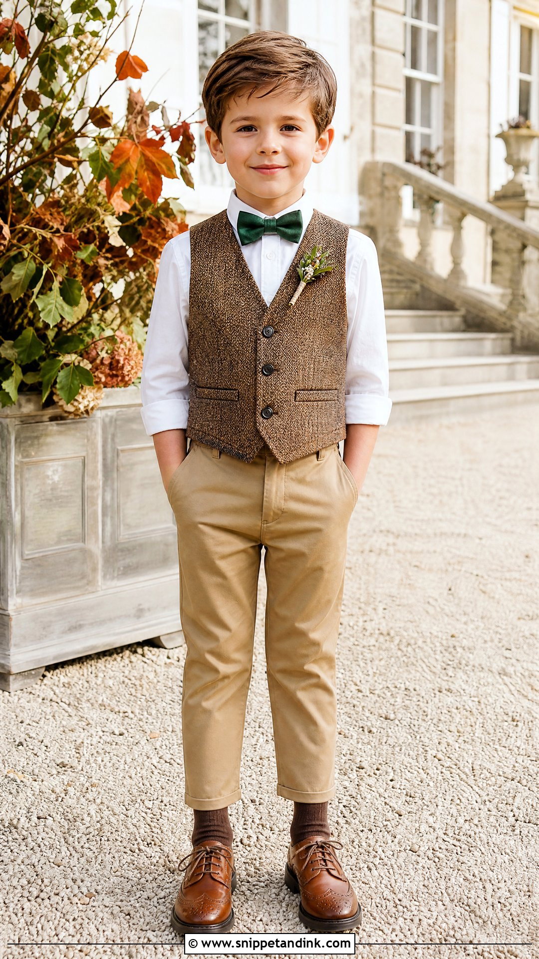 Brown Tweed Waistcoat Page Boy Outfit - Snippet and Ink - 20 Page Boys Wedding Outfits
