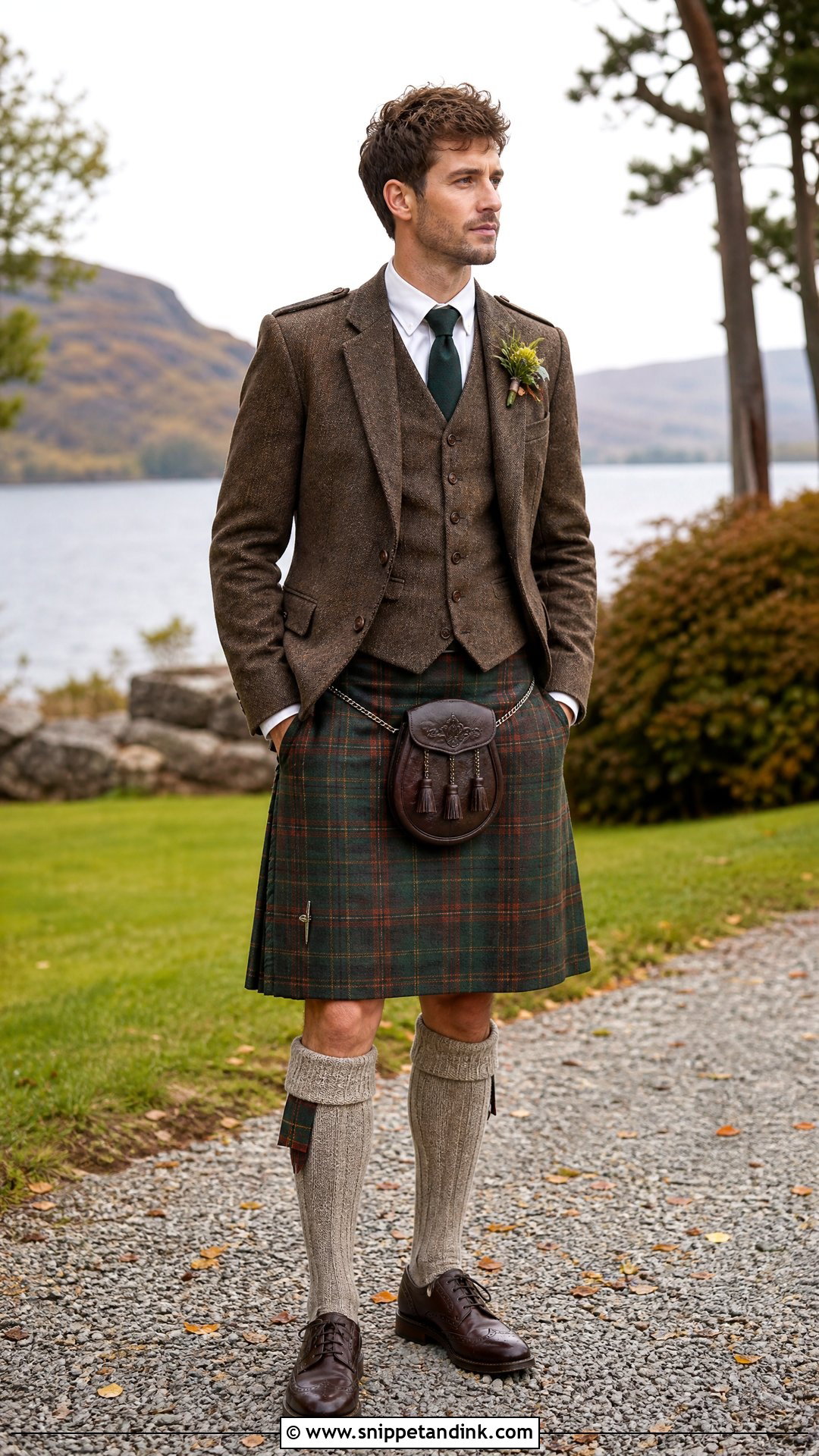 Brown Tweed Wedding Kilt Outfit - Snippet and Ink - 20 Wedding Kilt Ideas