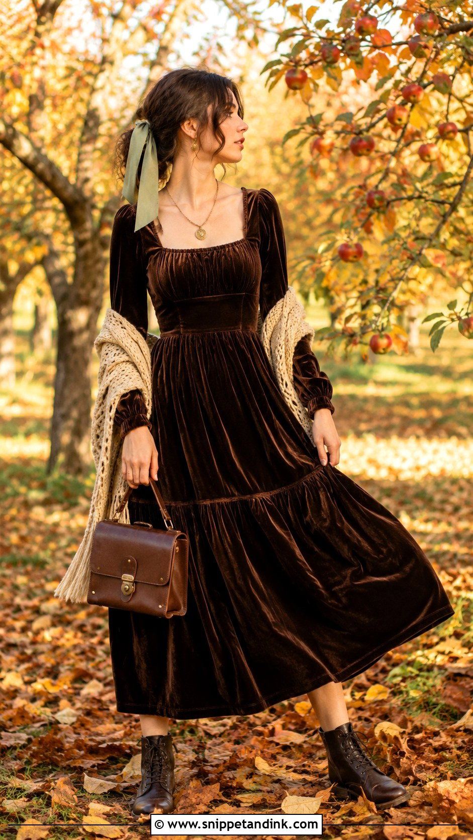 Brown Velvet Cottage Core Gown - Snippet and Ink - 20 Cottage Core Gown Ideas