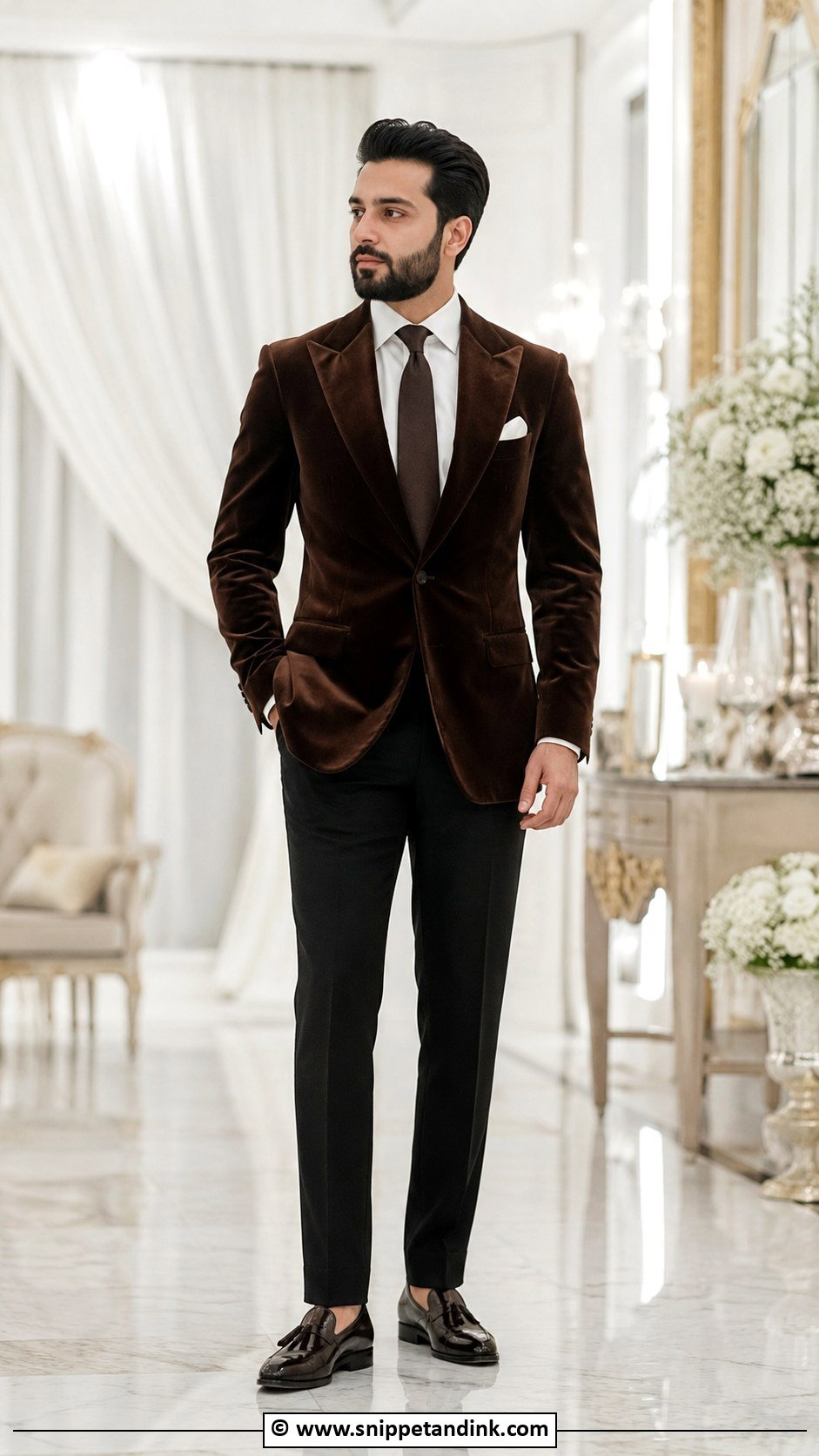 Brown Velvet Wedding Suit Jacket Outfit - Snippet and Ink - 30 Brown Suit Wedding Ideas