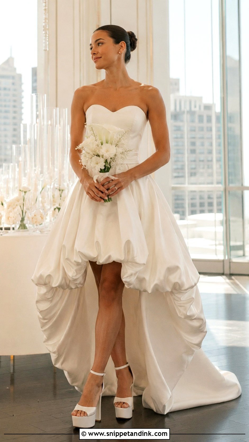 Bubble Hem High Low Wedding Dress With Platform Heels - Snippet and Ink - 25 High Low Wedding Dress Ideas