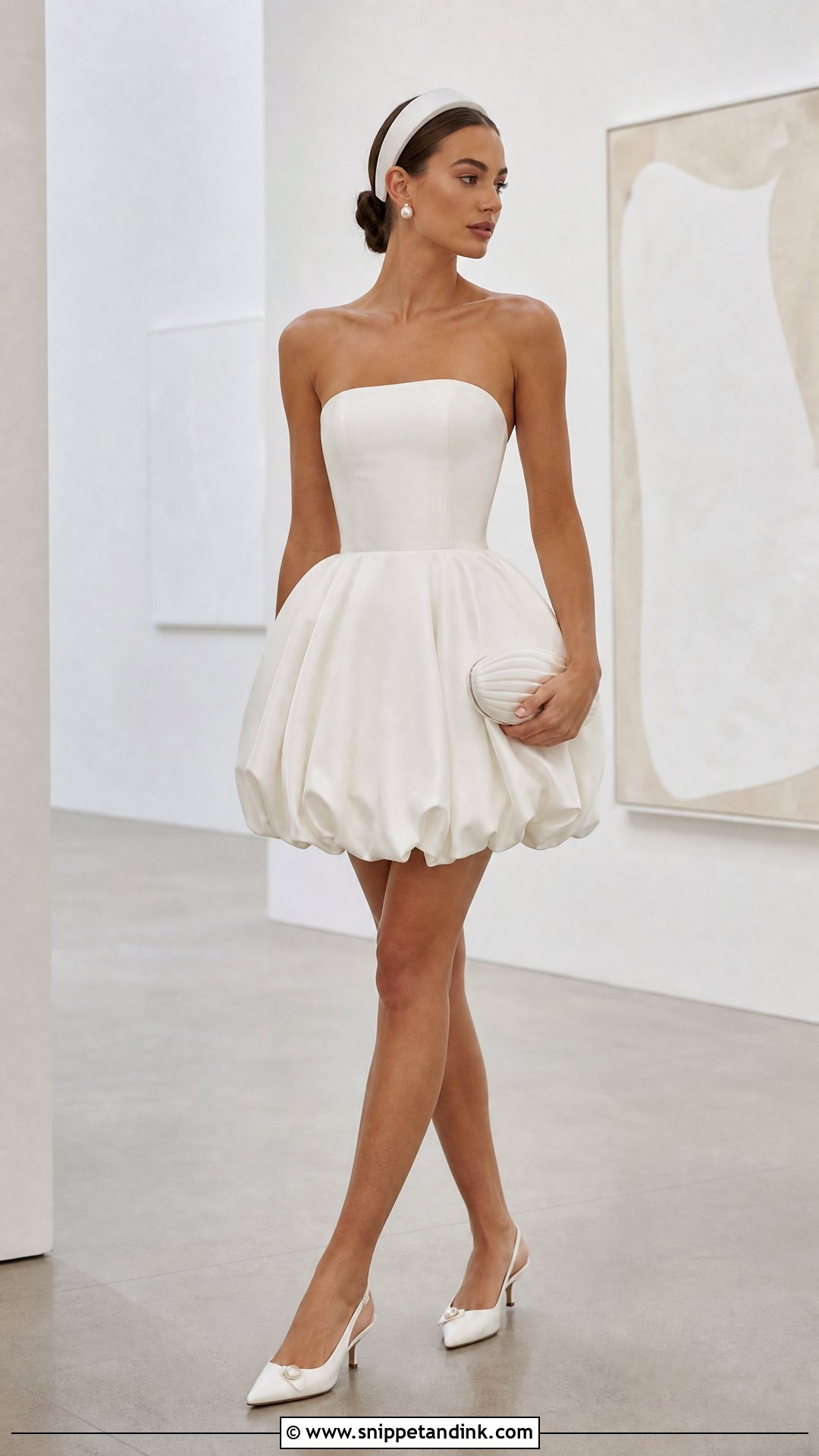 Bubble Hem Mini Bridal Gown With Sculptural Heels - Snippet and Ink - 25 Short Bridal Gown Ideas