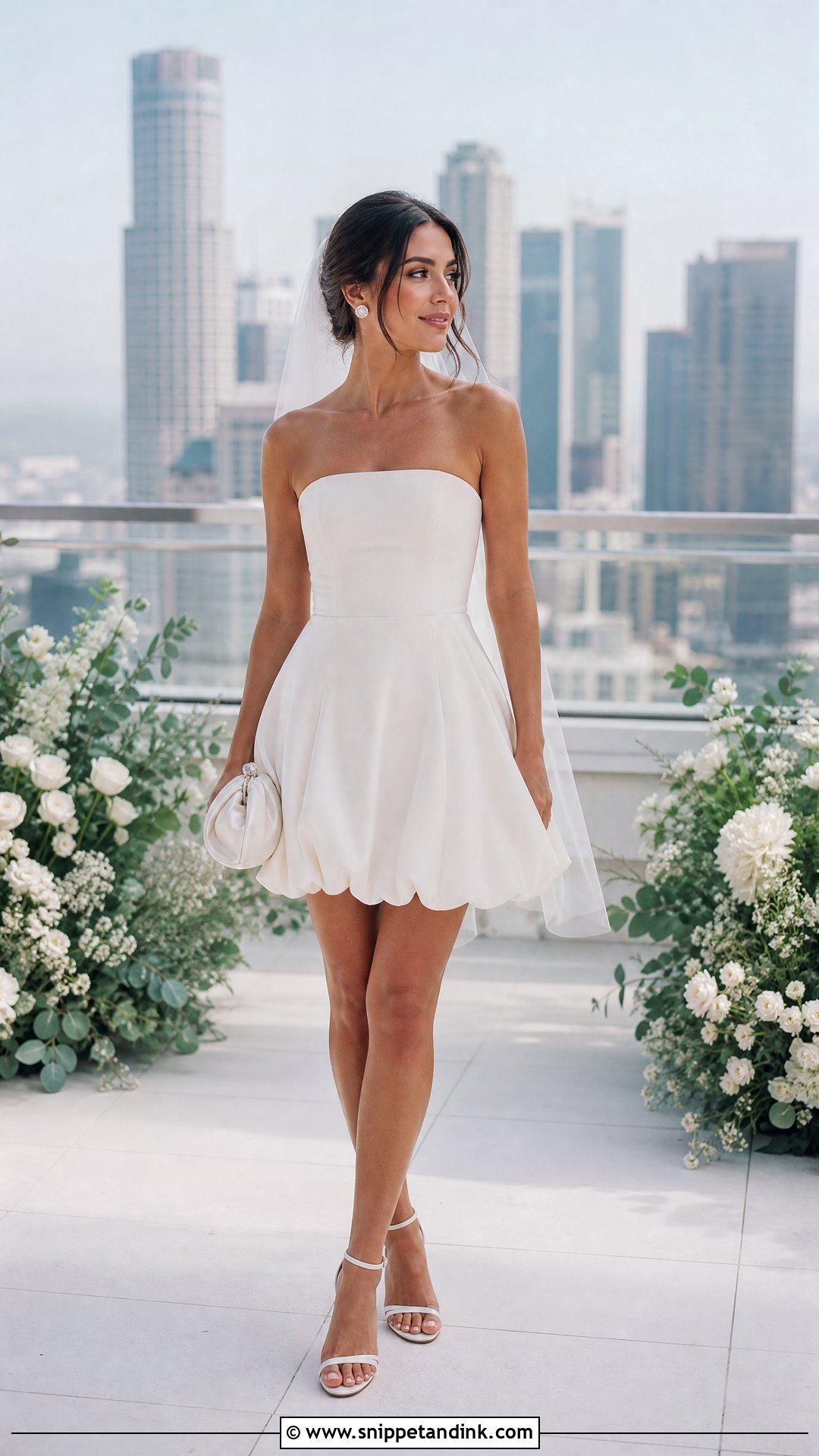 Bubble Hem Mini Wedding Dress With Platform Sandals - Snippet and Ink - 25 Simple Short Wedding Dress Ideas