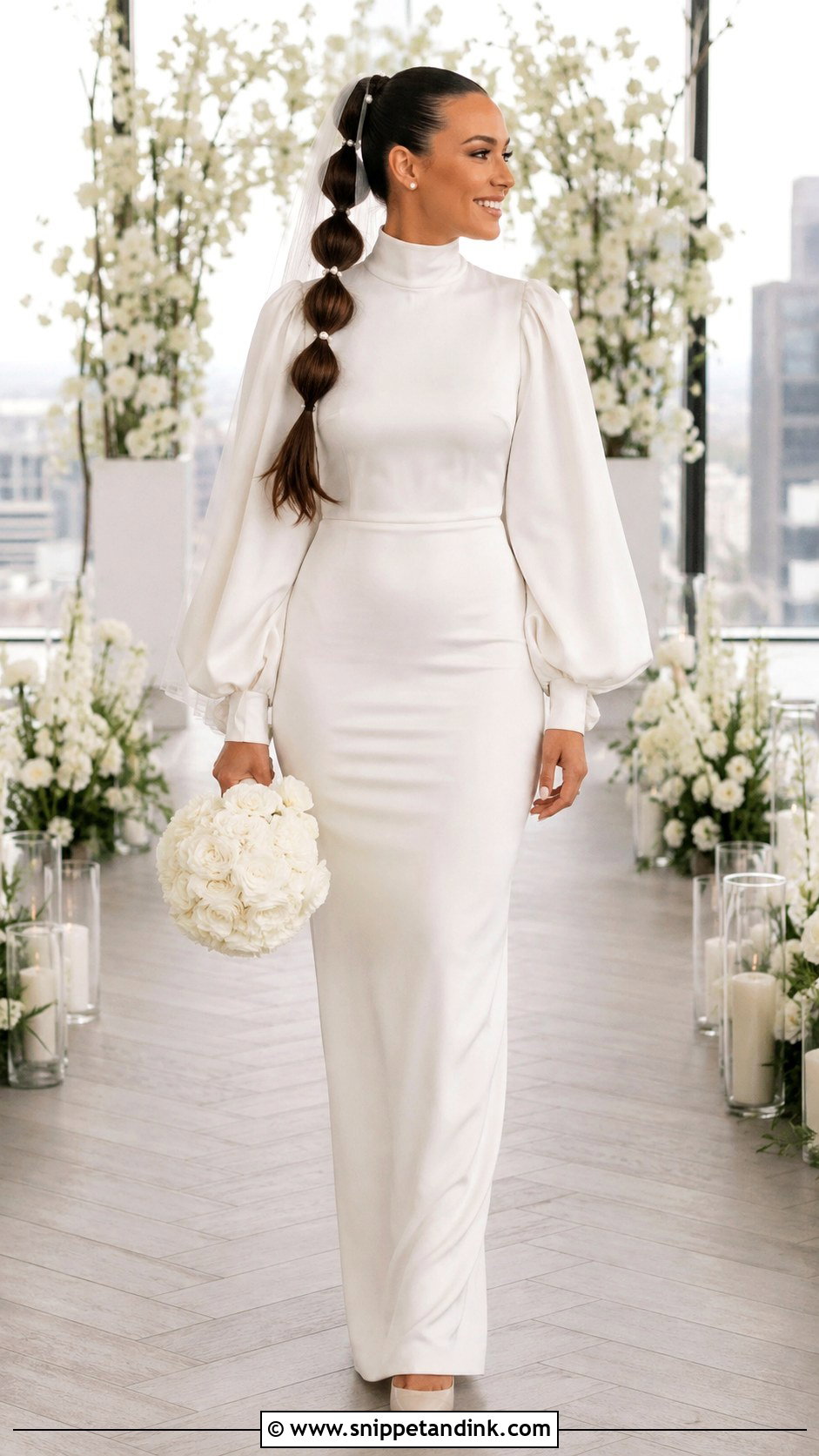 Bubble Ponytail For High Neck Wedding Dress - Snippet and Ink - 20 High Neck Wedding Dress Hairstyle Ideas