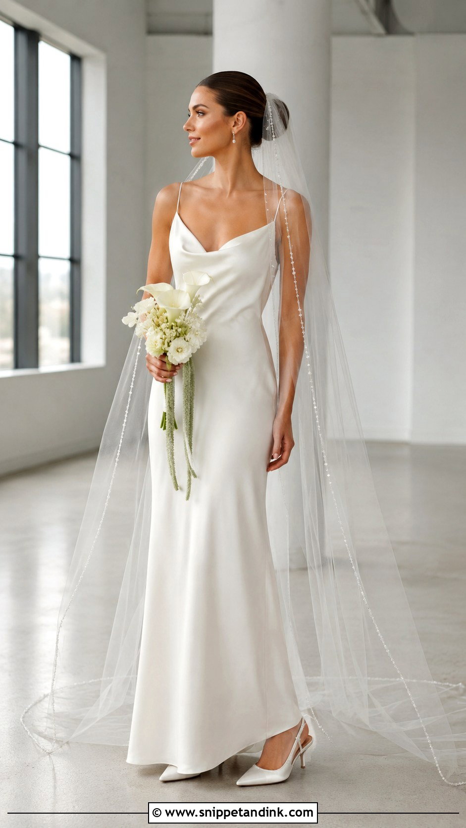 Bugle Bead Veil With Minimalist Slip Dress - Snippet and Ink - 20 Beaded Veils