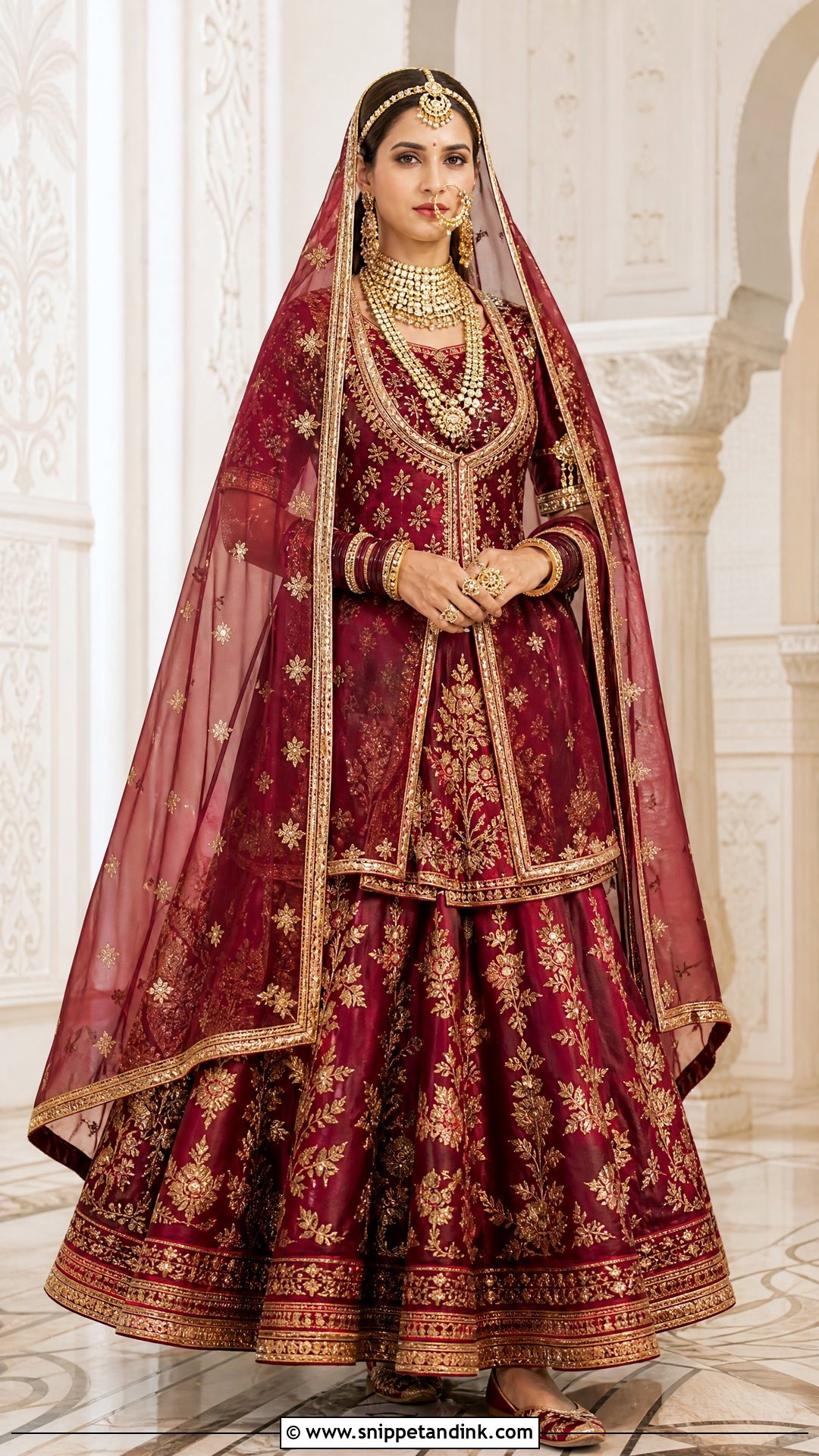 Burgundy Aari Work Rajputani Bridal Poshak - Snippet and Ink - 20 Rajputani Poshak for Bride Ideas