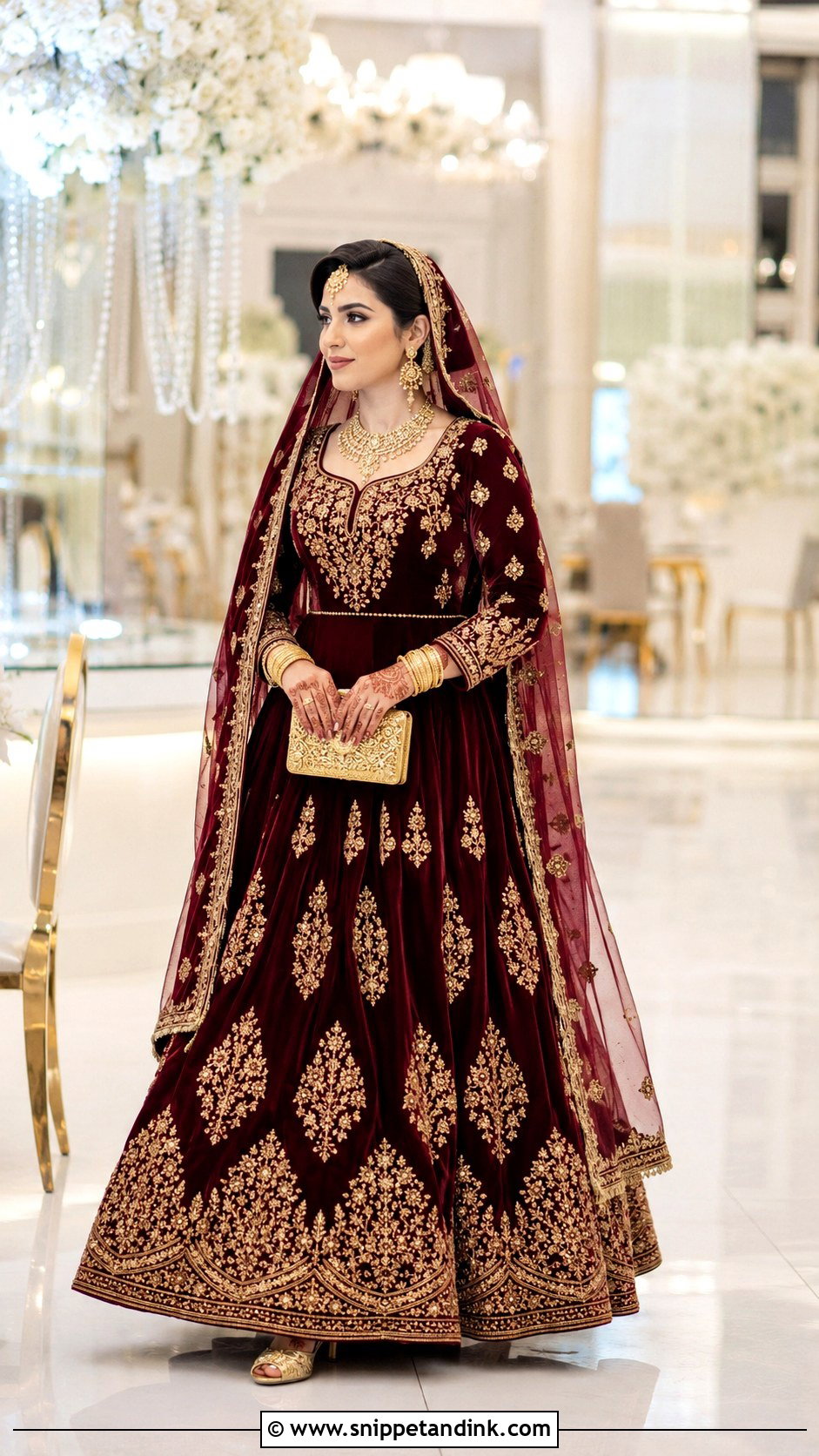 Burgundy Afghani Wedding Dress With Zardozi Work - Snippet and Ink - 20 Afghani Wedding Dress Ideas