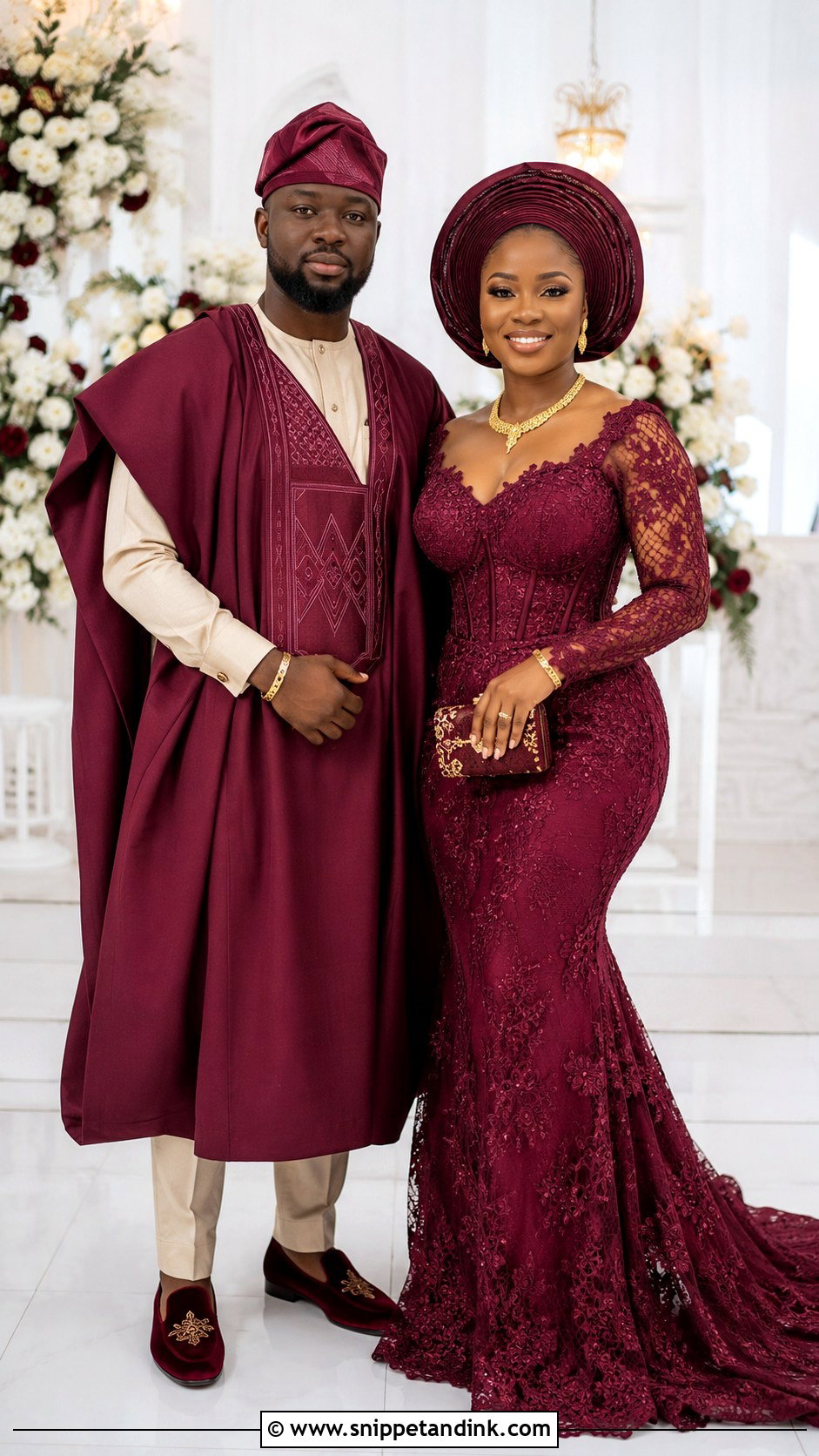 Burgundy African Couple Wedding Outfit - Snippet and Ink - 25 Matching African Couple Outfits Wedding