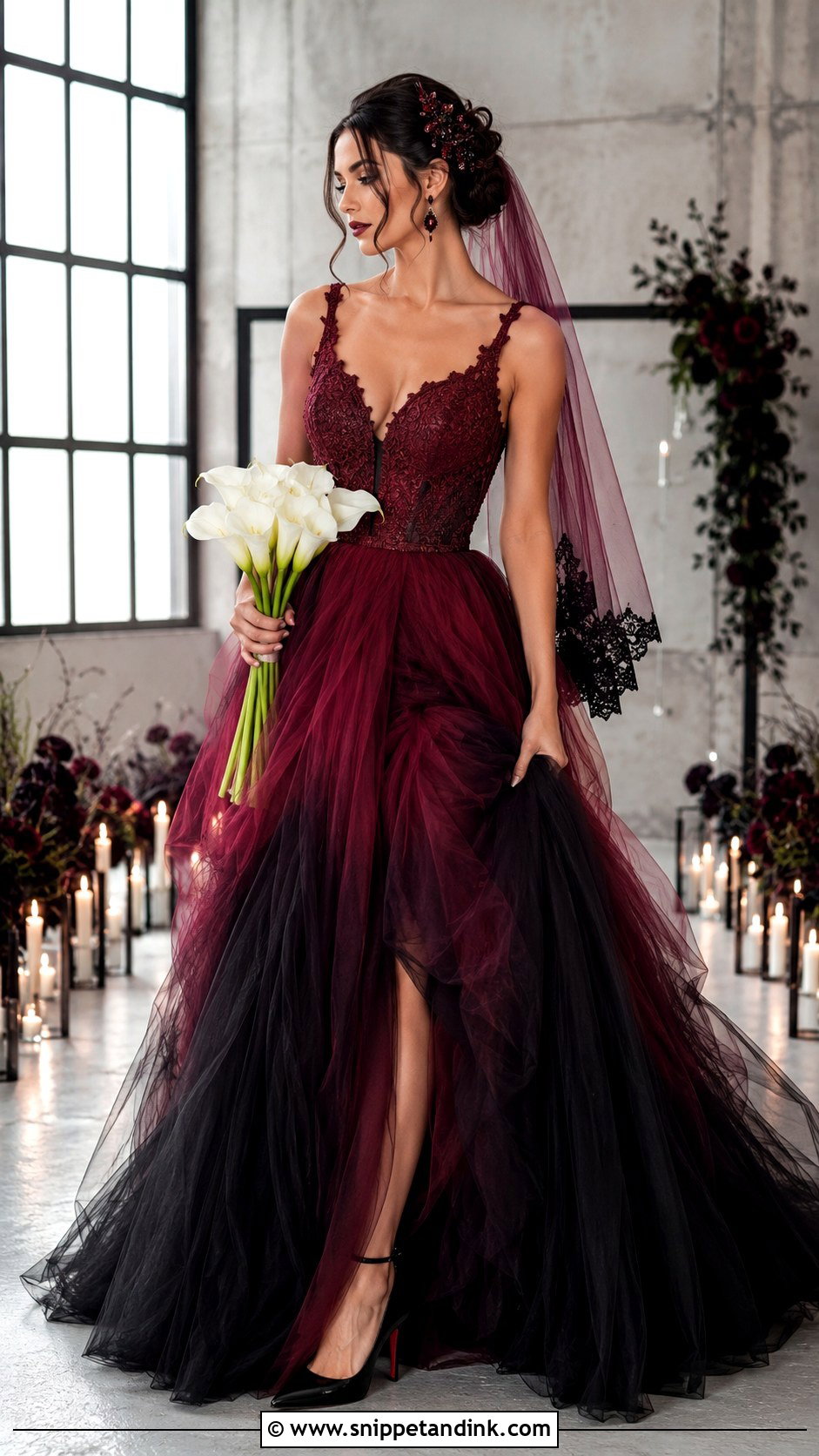 Burgundy And Black Ombre Gown - Snippet and Ink - 20 Burgundy Wedding Gown Ideas