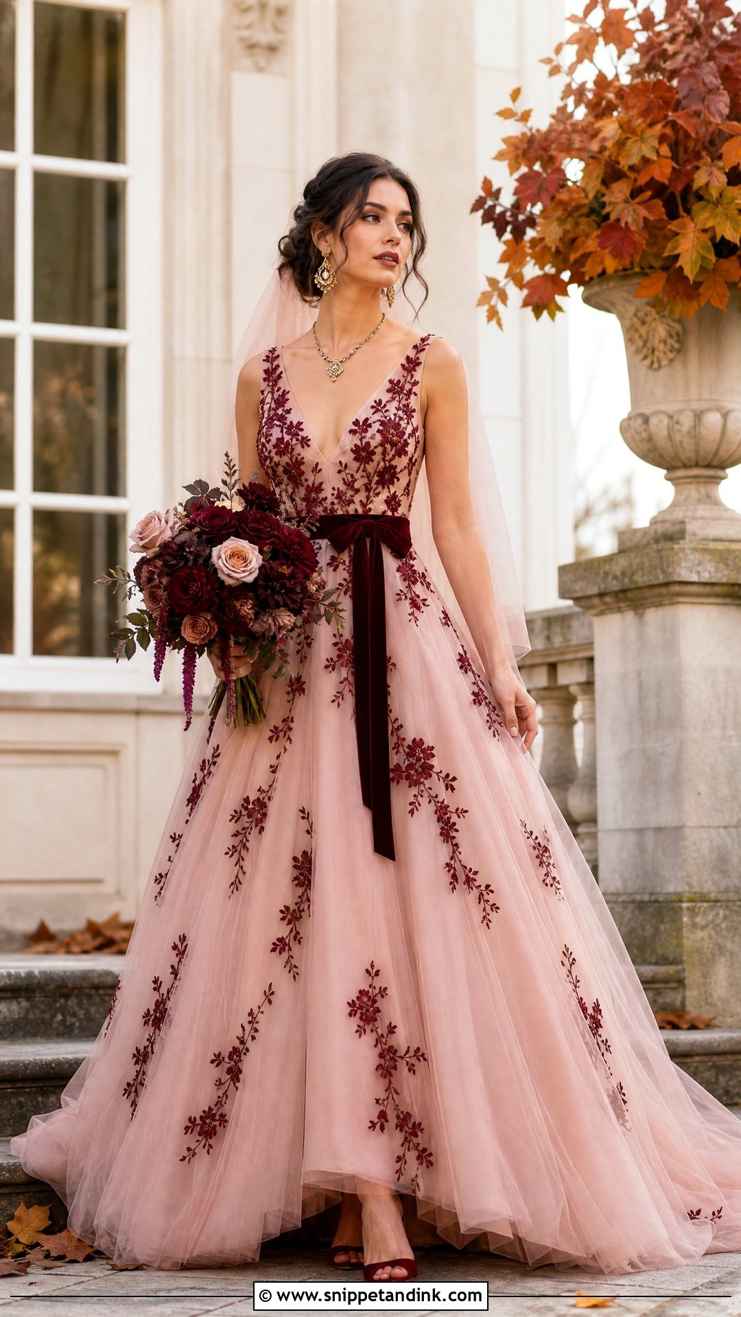Burgundy And Blush Wedding Dress - Snippet and Ink - 20 Wedding Dress Colour Combination Ideas