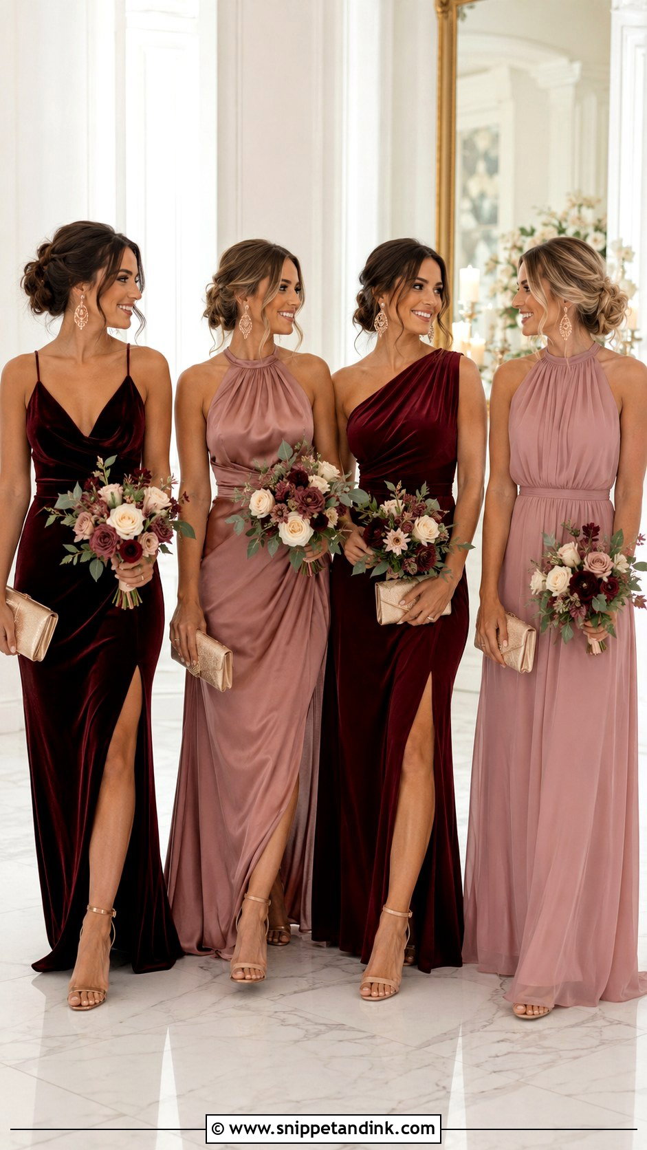 Burgundy And Dusty Rose Bridal Party Dresses - Snippet and Ink - 20 Bridal Party Dresses Color Schemes