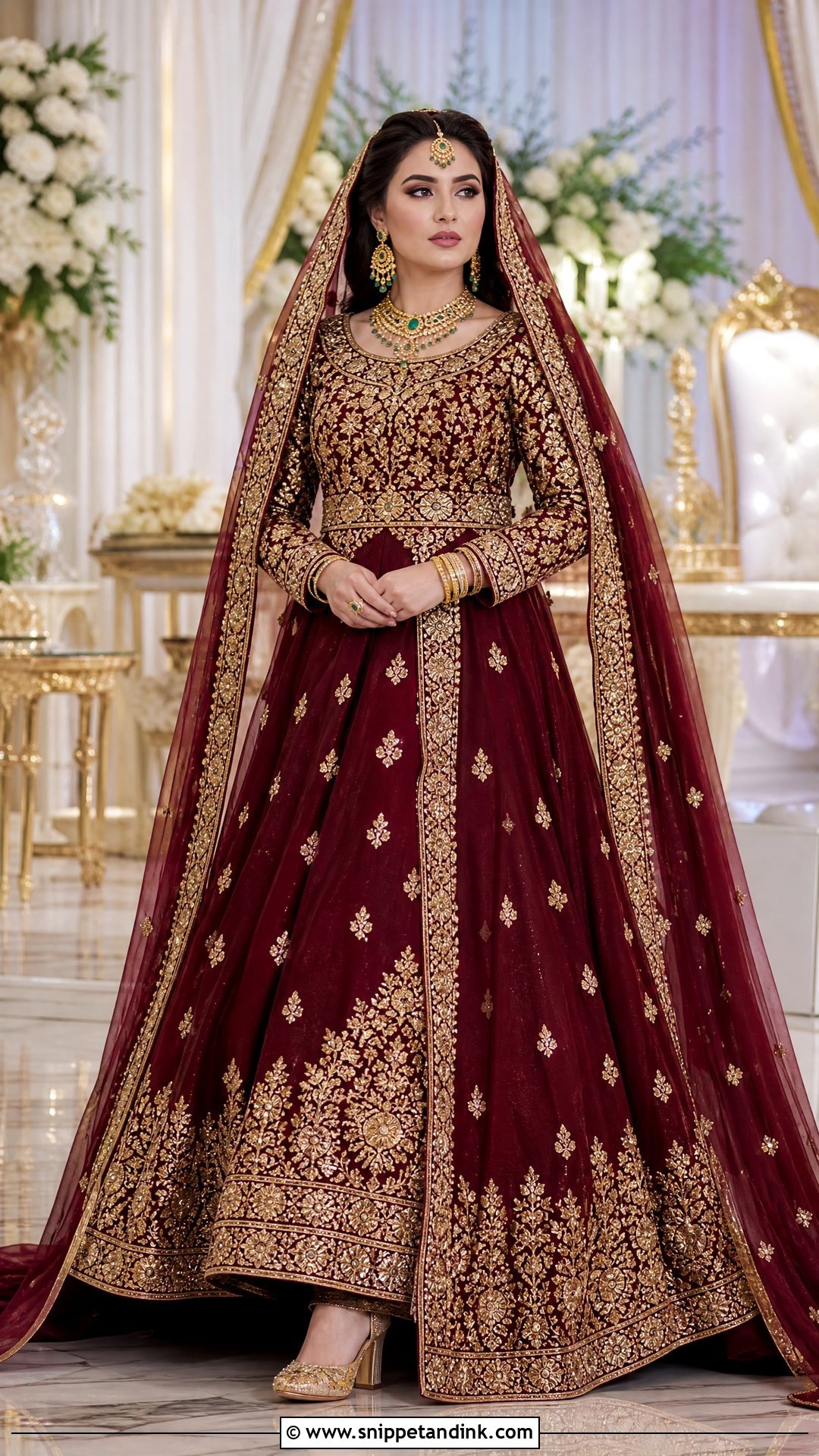 Burgundy And Gold Afghan Wedding Dress - Snippet and Ink - 20 Traditional Afghan Wedding Dress Ideas