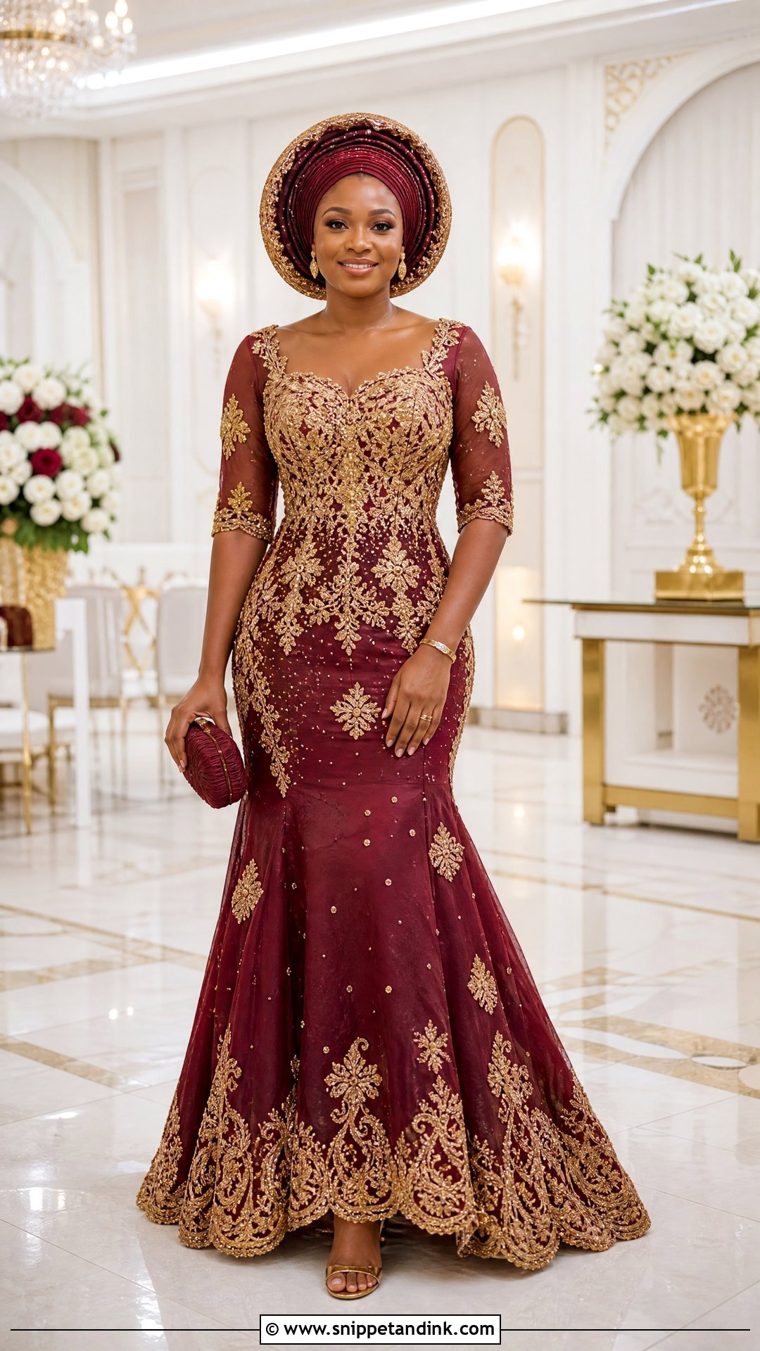 Burgundy And Gold Pedi Wedding Outfit - Snippet and Ink - 20 Pedi Traditional Attire African Weddings Ideas