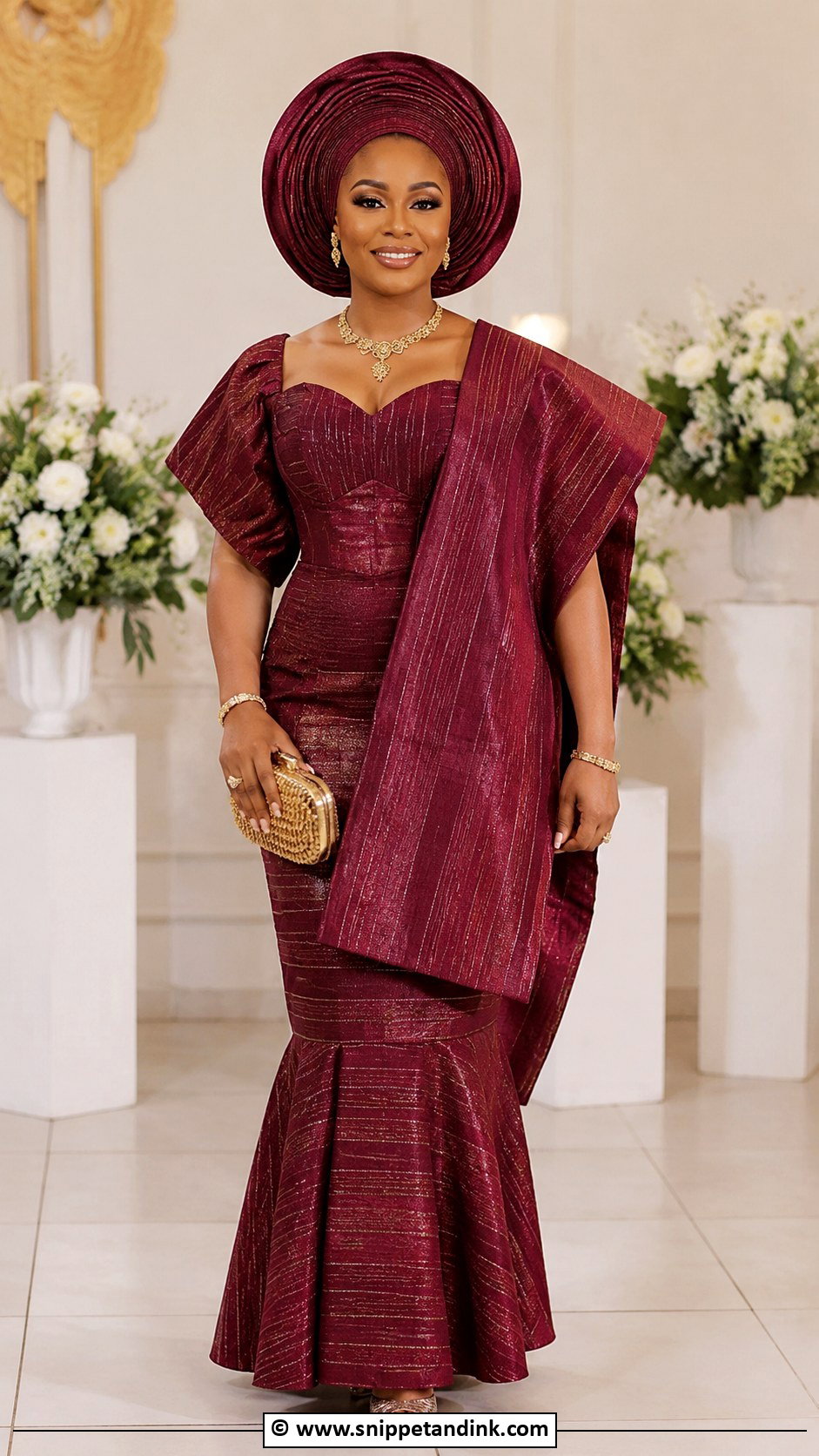 Burgundy Asooke Dress - Snippet and Ink - 25 Asooke Styles for Brides