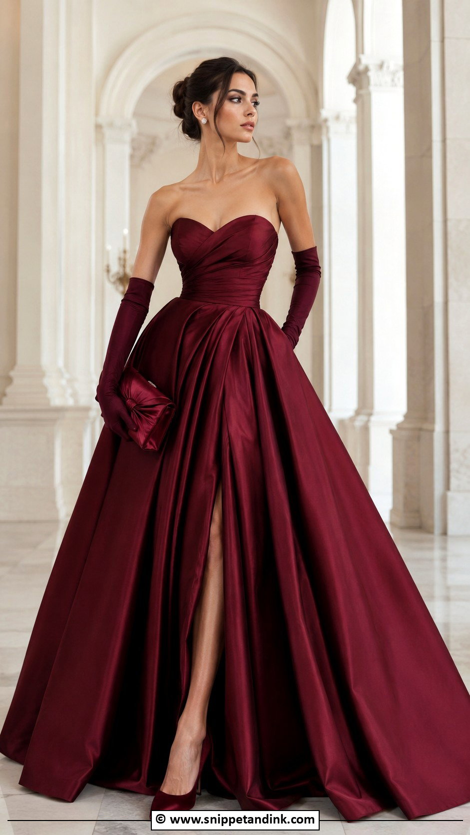 Burgundy Ball Gown With Opera Gloves - Snippet and Ink - 25 Burgundy Gown Ideas