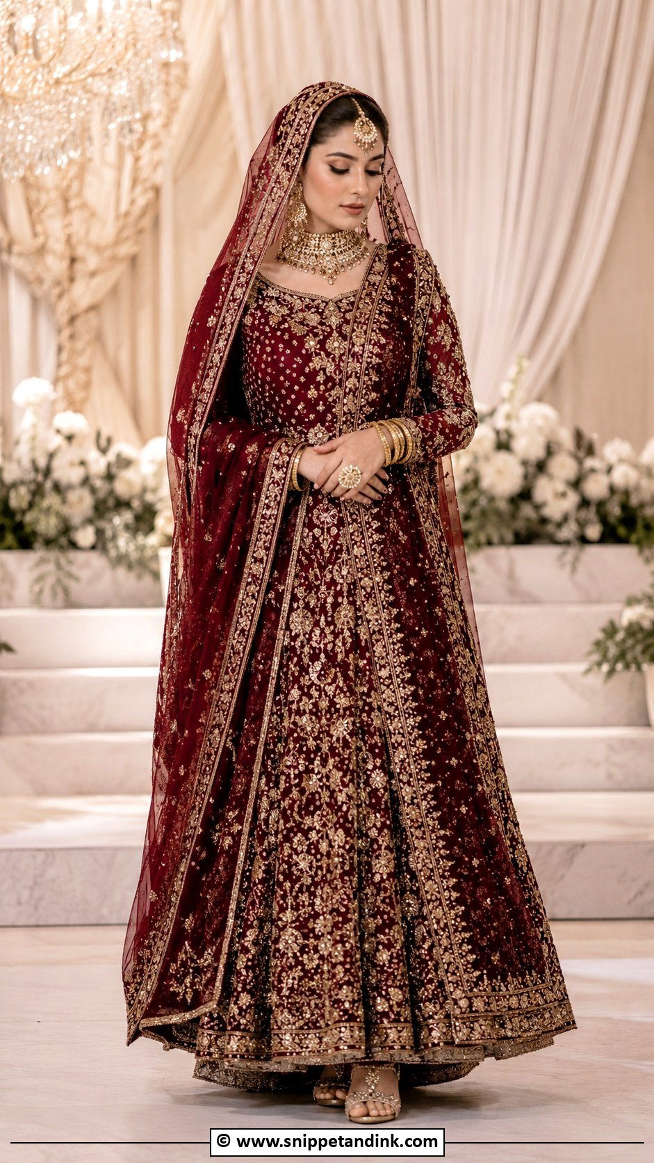 Burgundy Barat Bride Outfit - Snippet and Ink - 30 Barat Bride Ideas