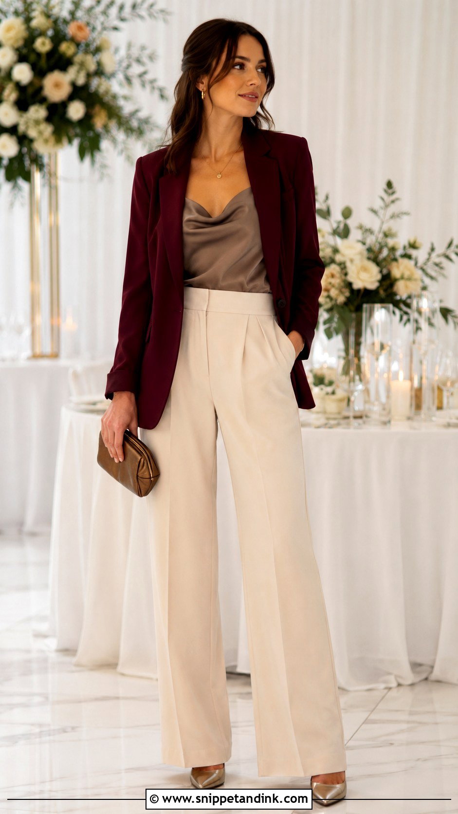 Burgundy Blazer With Champagne Trousers - Snippet and Ink - 20 Blazer for Wedding Ideas