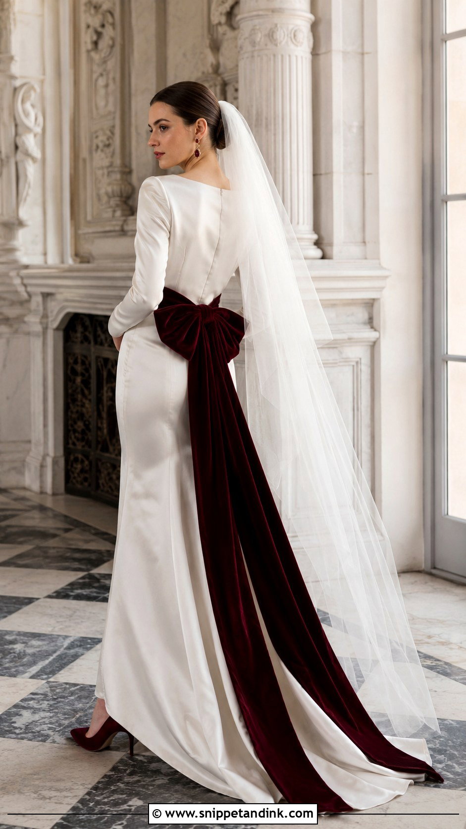 Burgundy Bow Wedding Dress - Snippet and Ink - 20 Wedding Dress with Color Accents Ideas