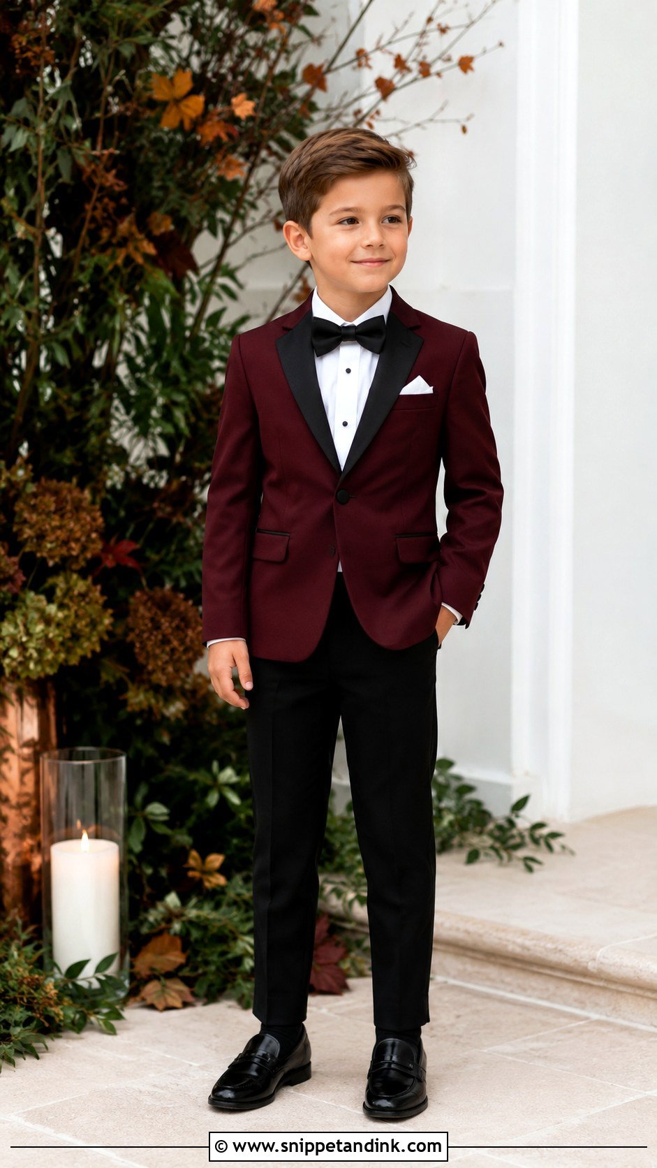 Burgundy Boys Wedding Tuxedo - Snippet and Ink - 20 Kids Tuxedo Boys Wedding Ideas