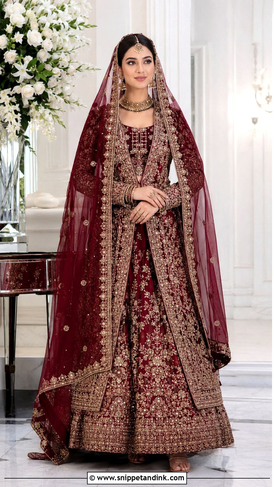 Burgundy Bridal Lehenga With Jacket - Snippet and Ink - 30 Indian Muslim Bridal Dress Ideas