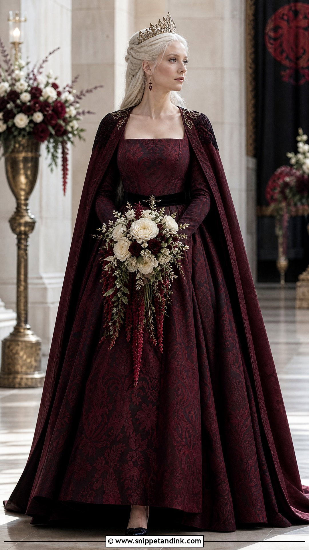 Burgundy Brocade Targaryen Wedding Dress - Snippet and Ink - 20 Targaryen Wedding Dress Ideas