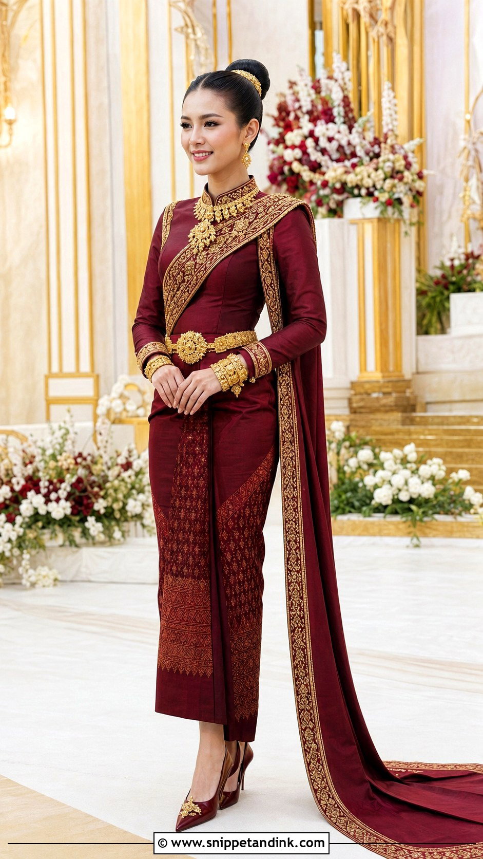 Burgundy Cambodian Wedding Dress - Snippet and Ink - 20 Cambodian Wedding Dress Ideas