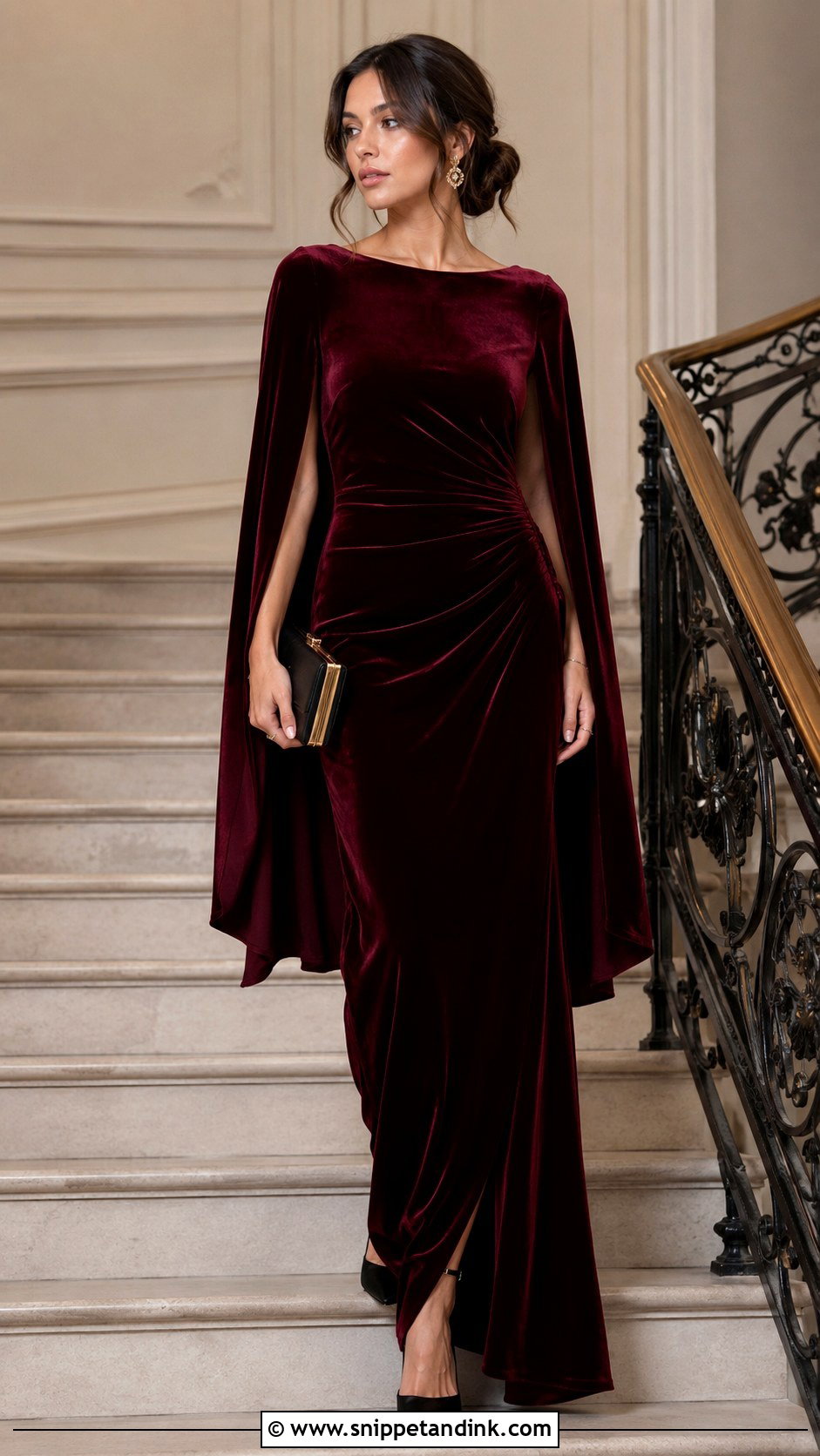 Burgundy Cape Sleeves Gown - Snippet and Ink - 25 Cape Sleeves Gown
