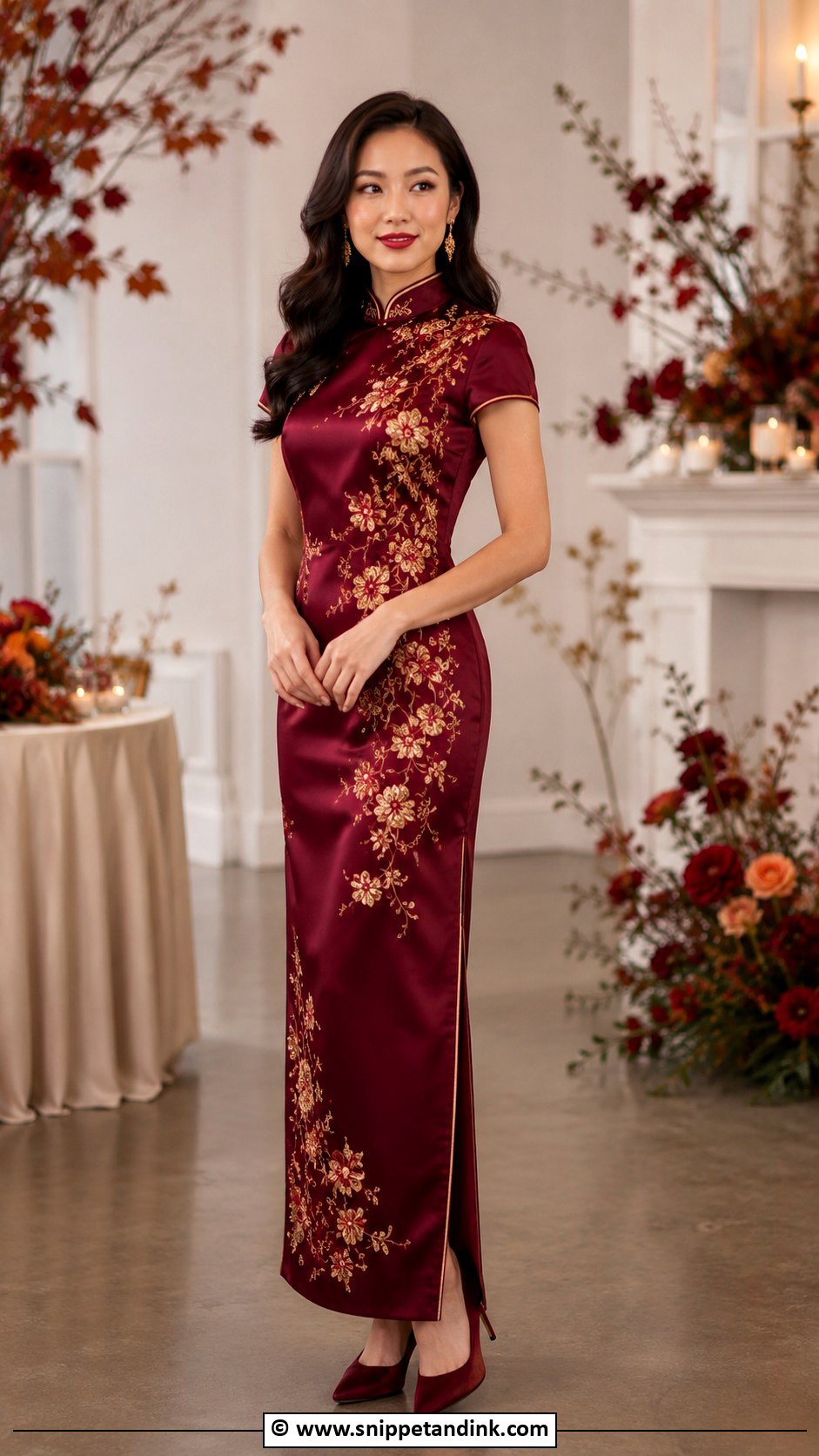 Burgundy Chinese Wedding Dress - Snippet and Ink - 30 Chinese Wedding Dress Ideas