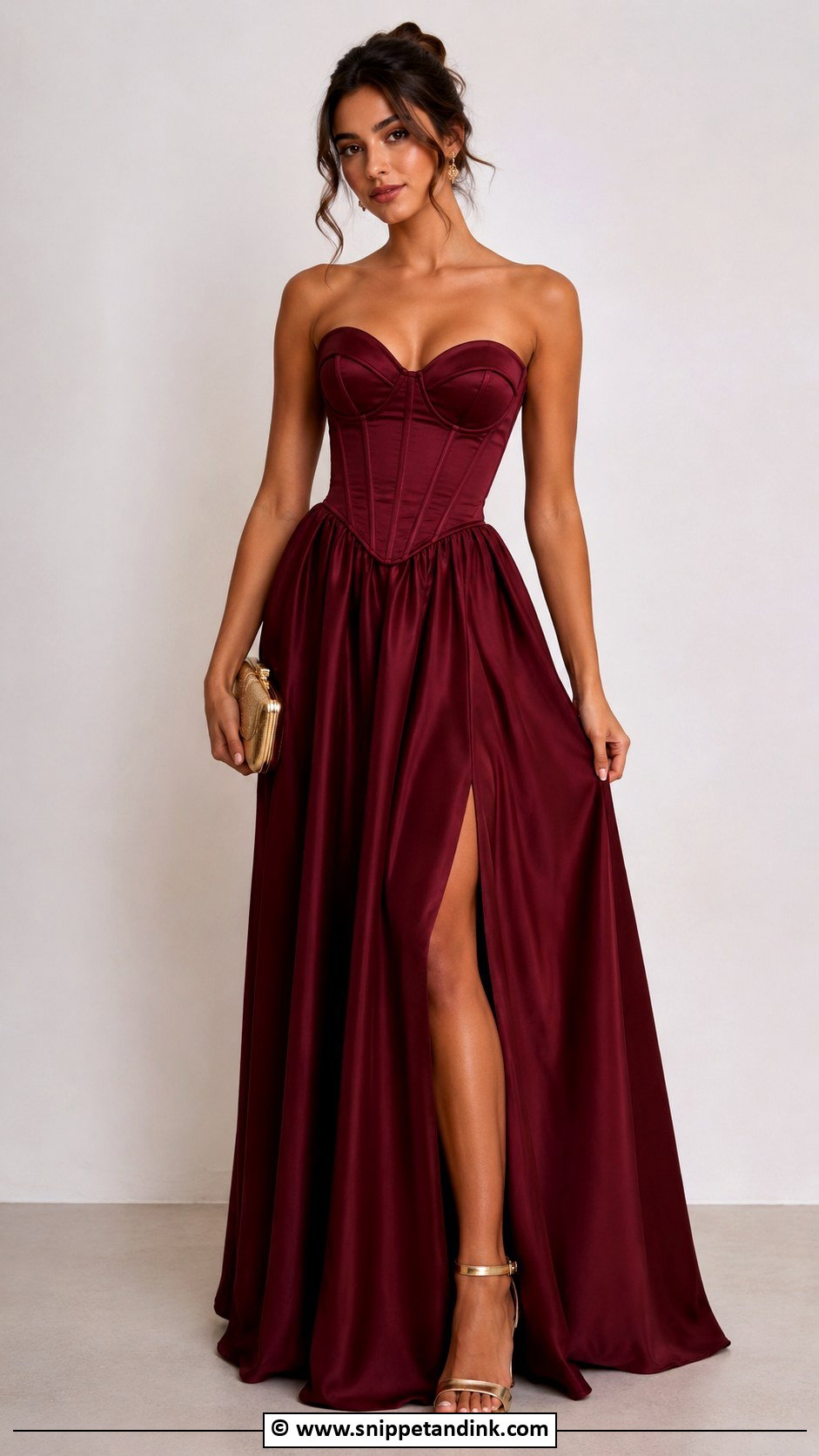Burgundy Corset Gown With Strappy Sandals - Snippet and Ink - 25 Burgundy Gown Ideas