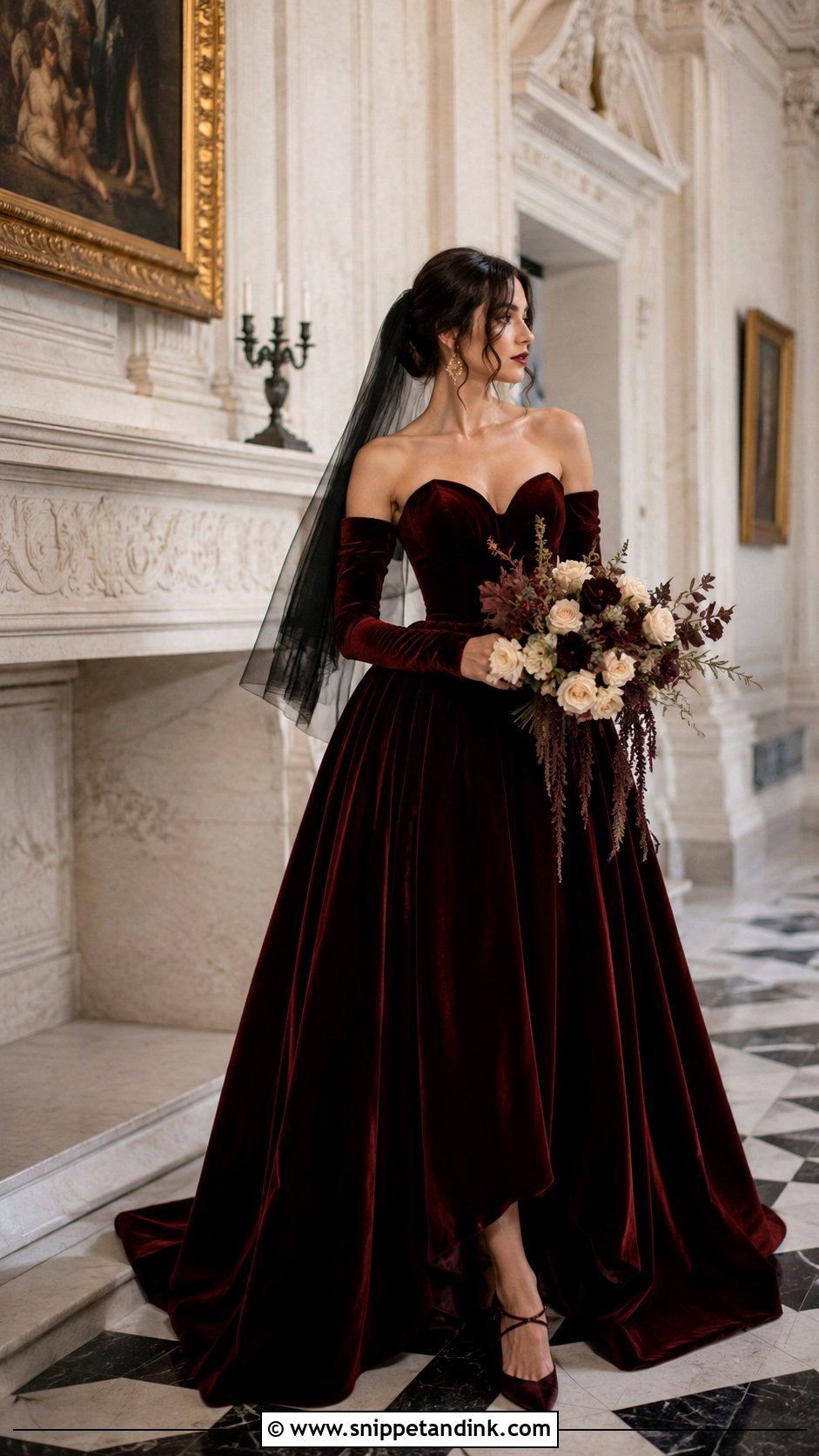 Burgundy Dark Academia Wedding Dress - Snippet and Ink - 20 Dark Academia Wedding Dress Ideas