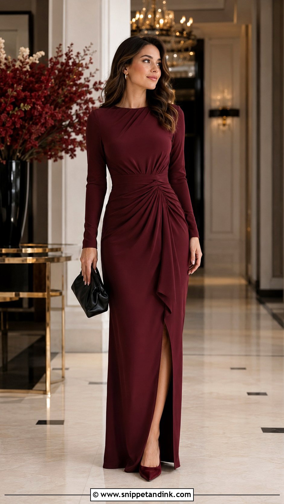 Burgundy Draped Gown - Snippet and Ink - 20 Minimalist Gown Ideas