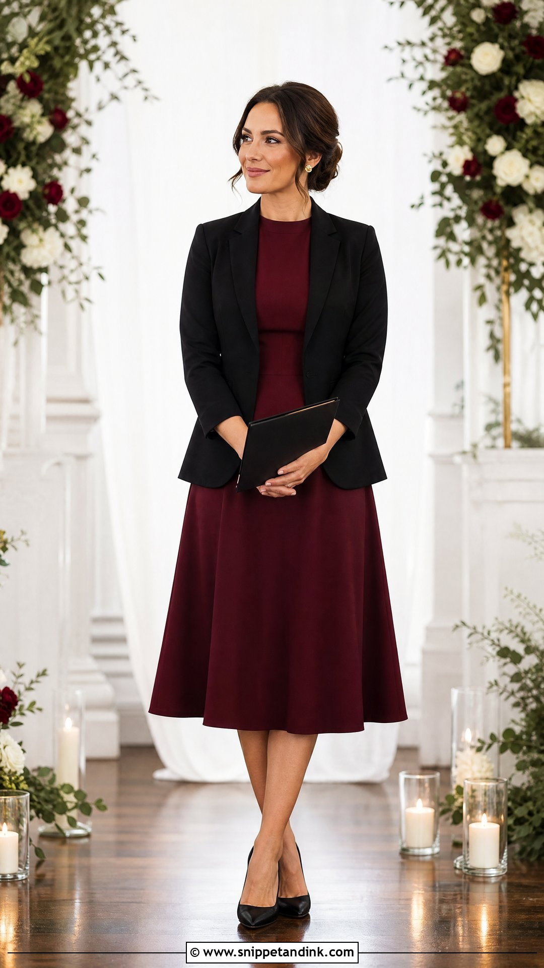 Burgundy Dress Officiant Outfit - Snippet and Ink - 20 Officiant Outfit Ideas