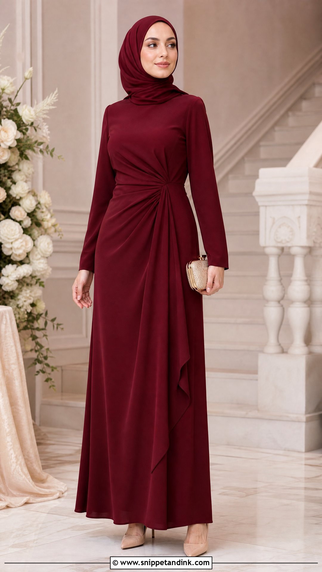 Burgundy Dress With Matching Hijab - Snippet and Ink - 25 Dresses to Wear to a Wedding Hijab