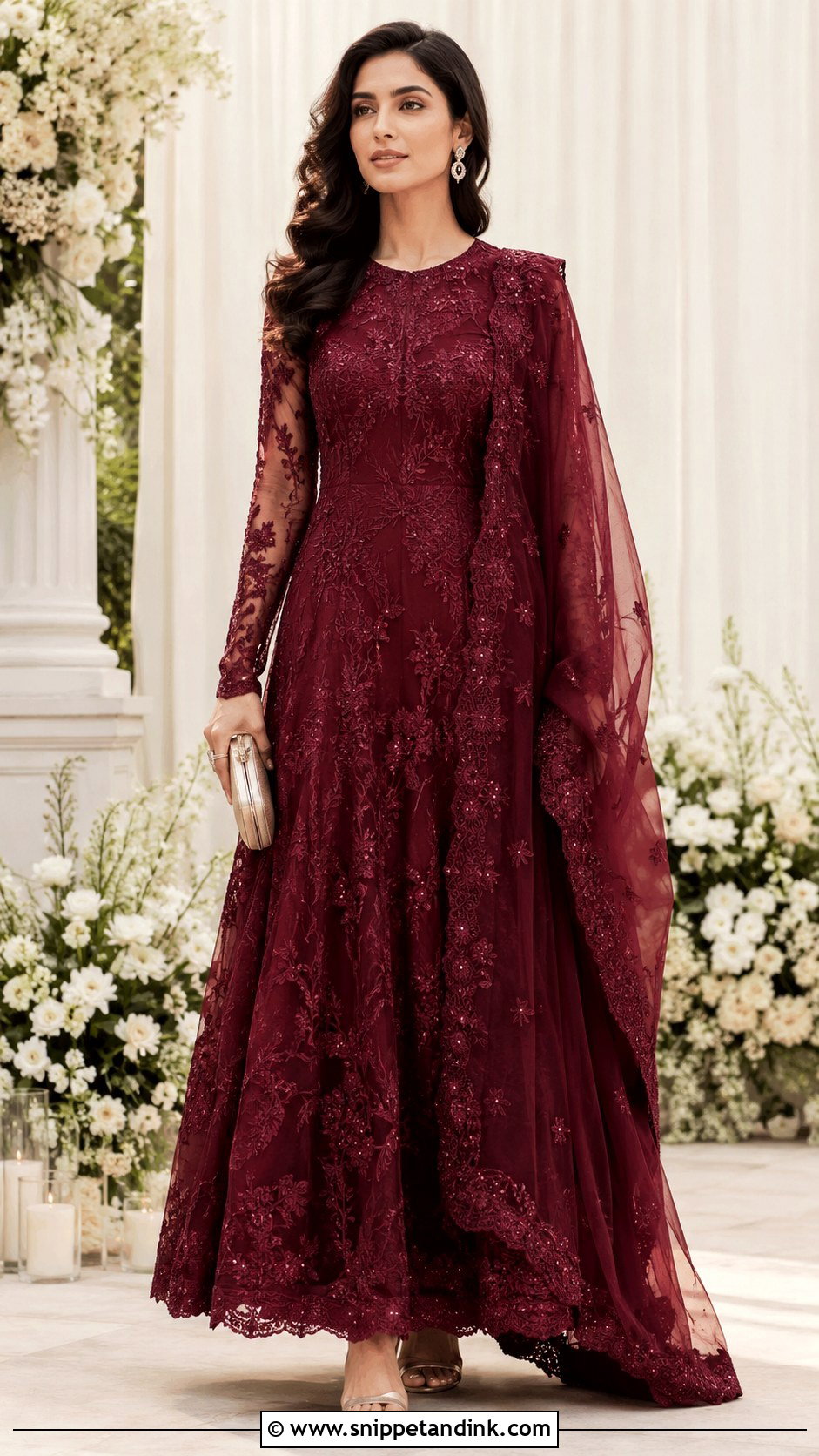 Burgundy Embroidered Wedding Dress Outfit - Snippet and Ink - 30 Burgundy Wedding Dress Ideas