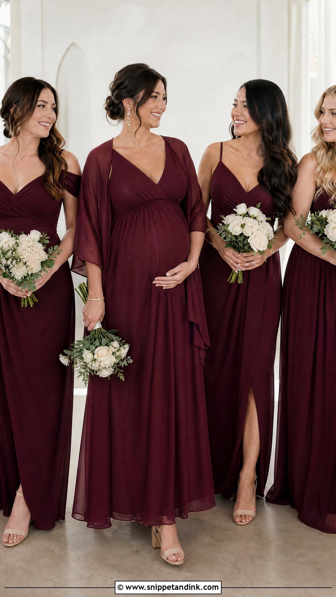 Burgundy Empire Waist Maternity Bridal Party Gowns - Snippet and Ink - 20 Red Bridal Party Ideas