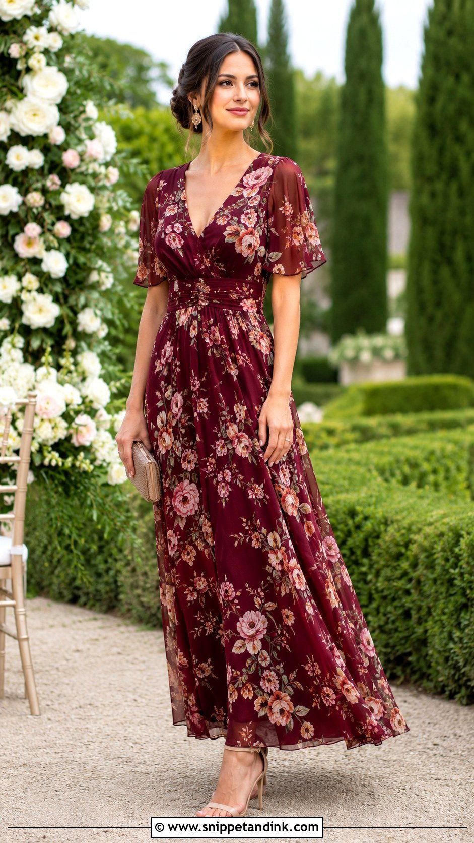 Burgundy Floral Wedding Dress Outfit - Snippet and Ink - 30 Burgundy Wedding Dress Ideas