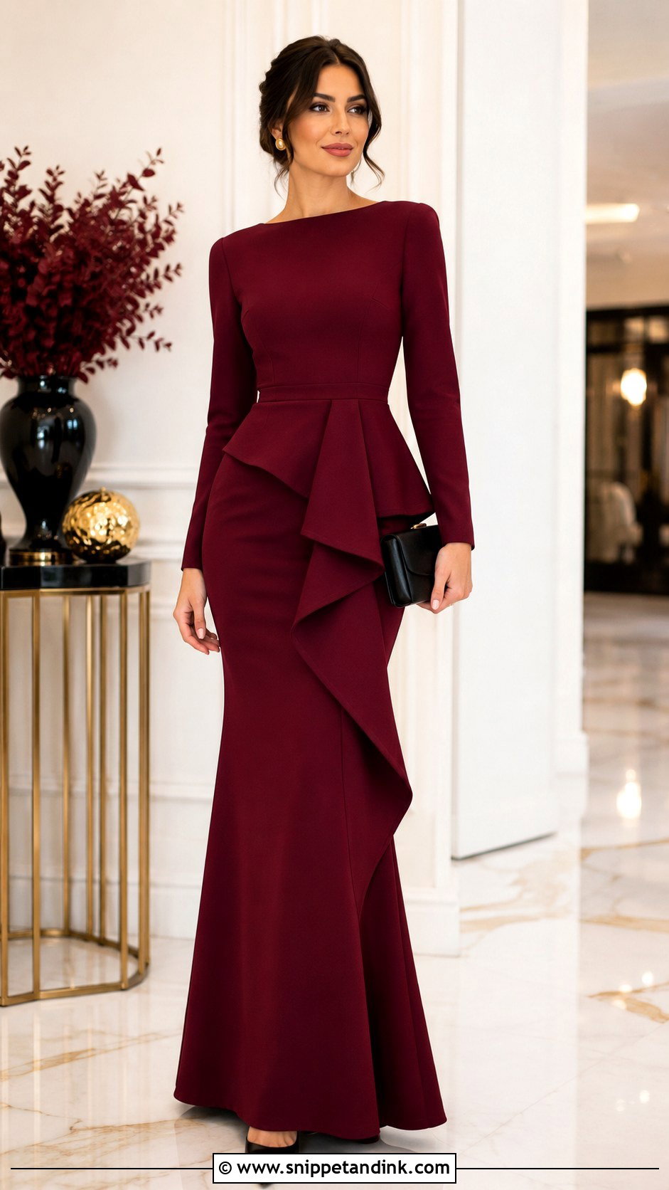 Burgundy Gazar Gown With Peplum - Snippet and Ink - 20 Gazar Gown Ideas