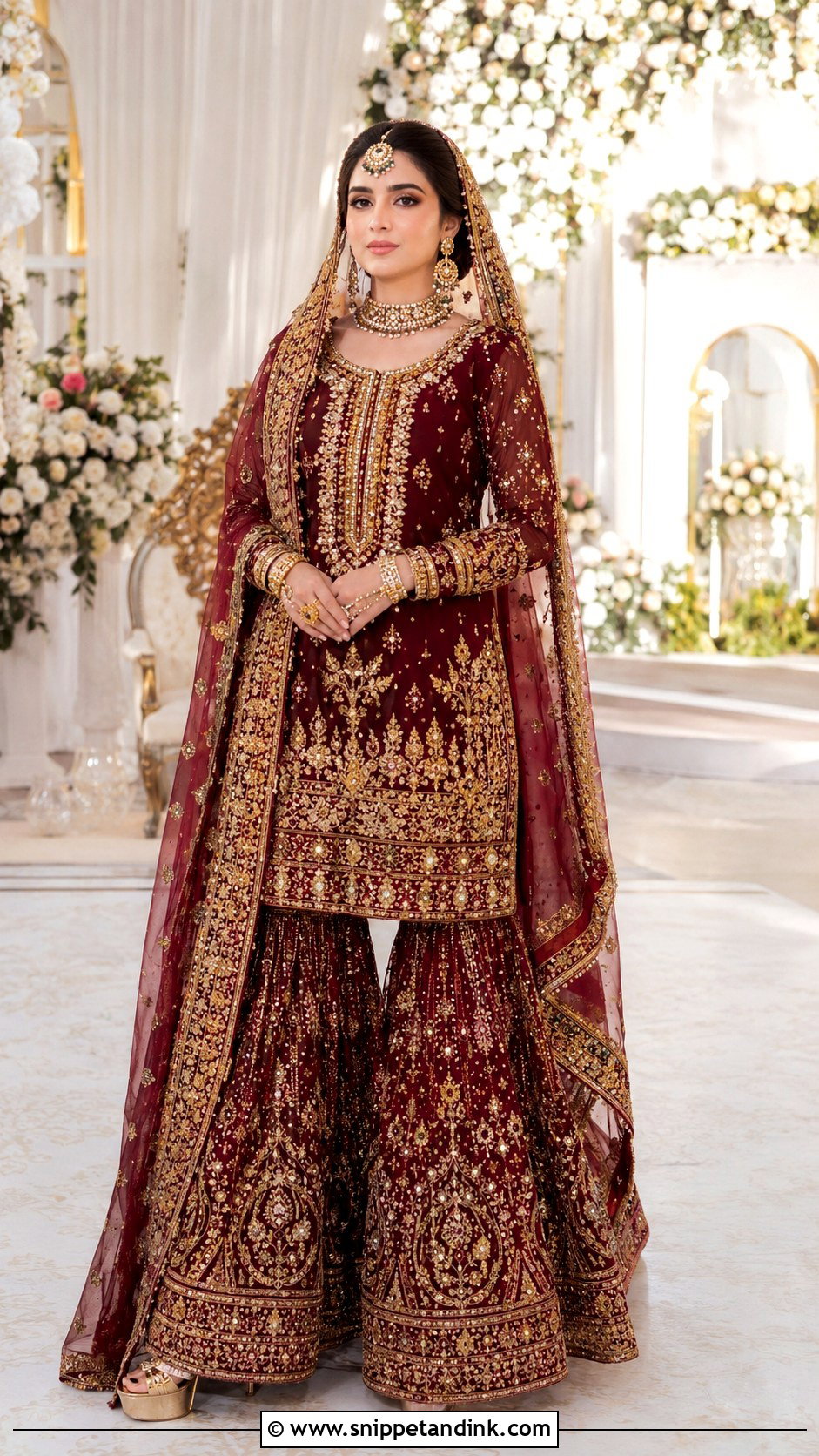 Burgundy Gharara Bridal Dress for Barat - Snippet and Ink - 20 Bridal Dress for Barat Ideas
