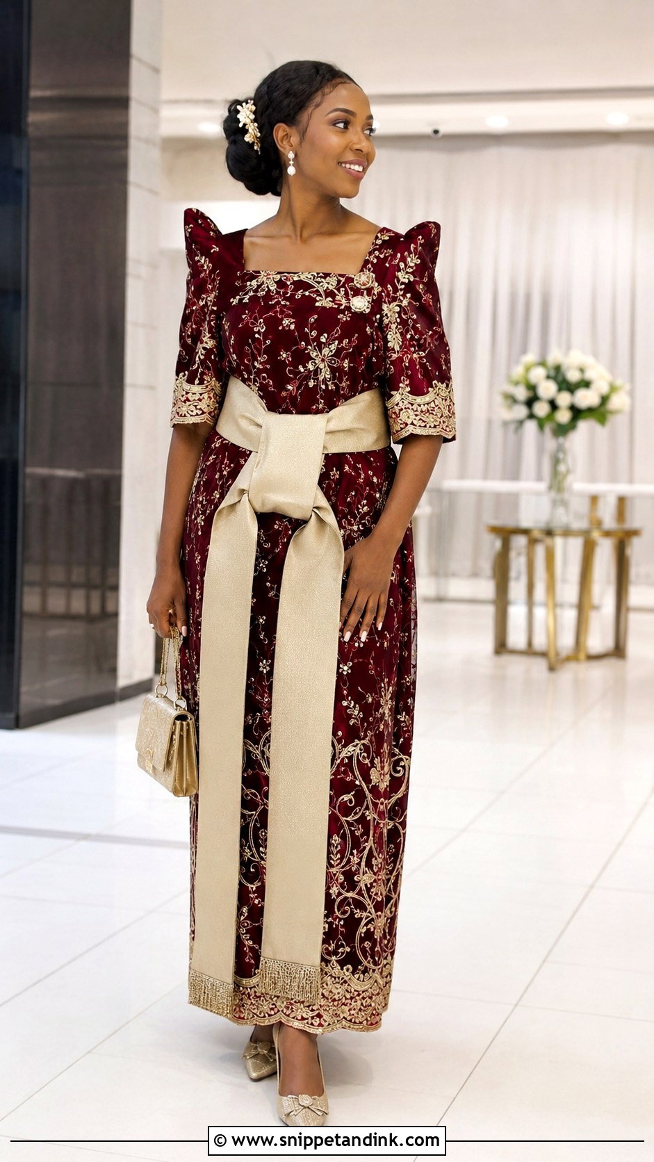 Burgundy Gomesi Changing Dress - Snippet and Ink - 20 Changing Dresses for Brides in Uganda