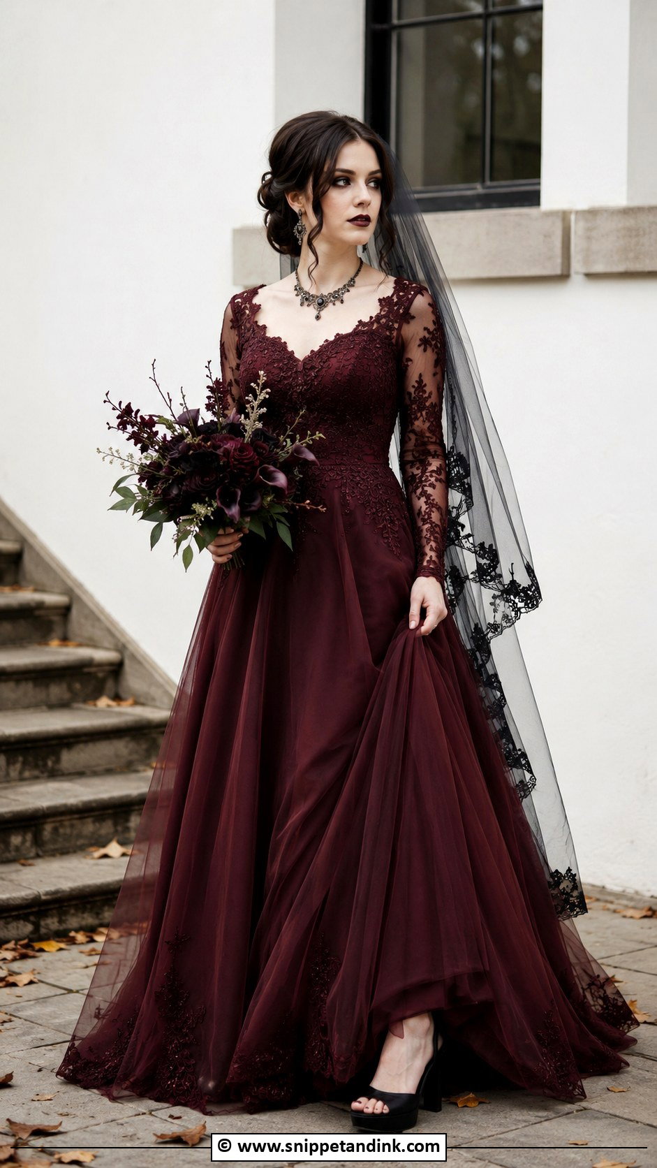 Burgundy Goth Wedding Dress - Snippet and Ink - 25 Goth Wedding Dresses