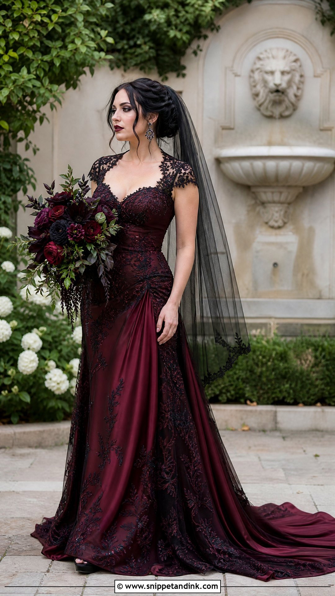 Burgundy Gothic Wedding Dress - Snippet and Ink - 25 Gothic Wedding Dresses