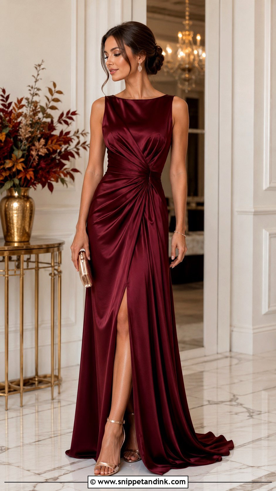 Burgundy Gown With Rose Gold Jewelry - Snippet and Ink - 20 Gown Colors