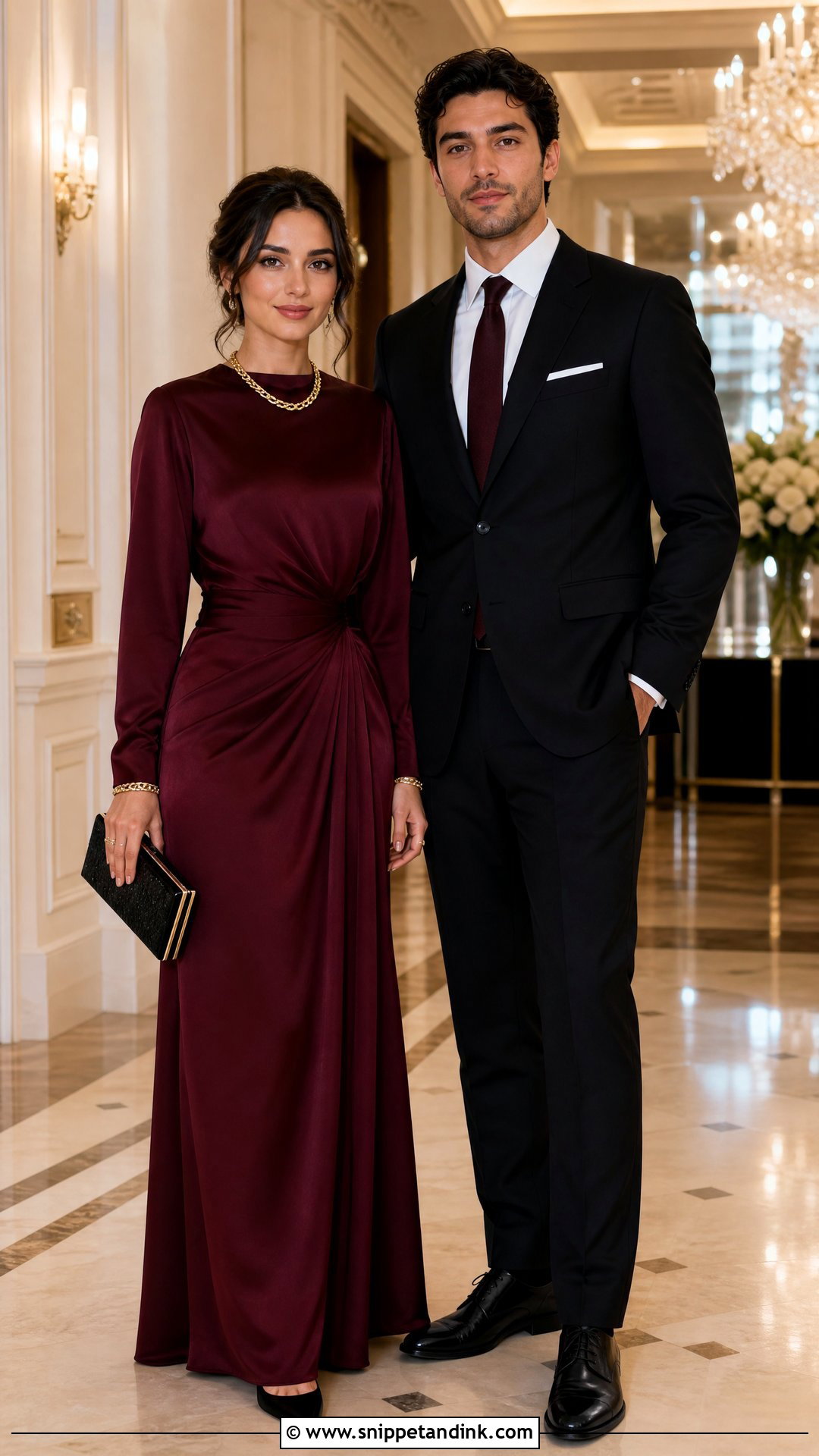 Burgundy Gown and Black Suit - Snippet and Ink - 20 Principal Sponsors Wedding Attire Ideas