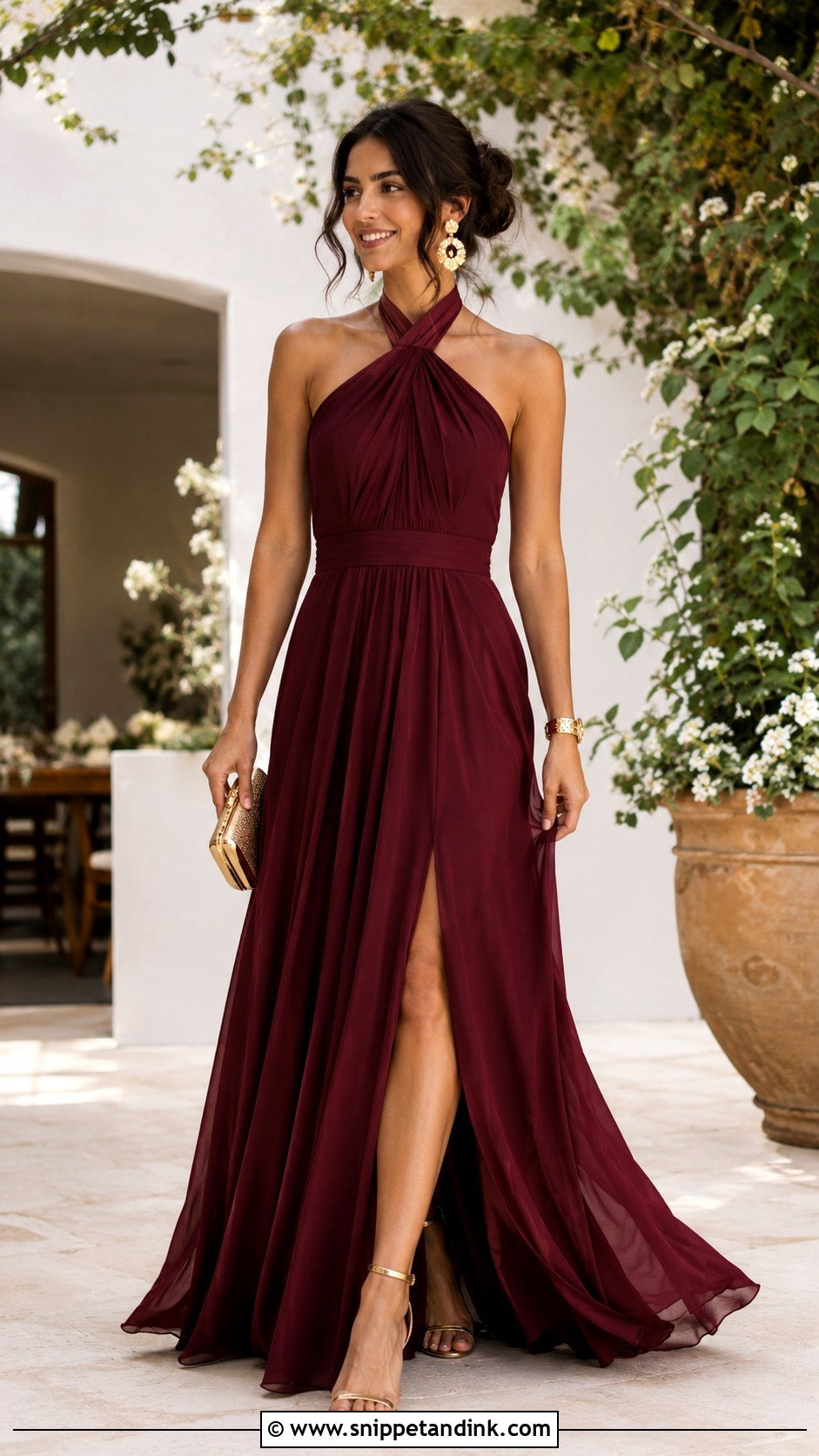 Burgundy Halter Wedding Dress Outfit - Snippet and Ink - 30 Burgundy Wedding Dress Ideas