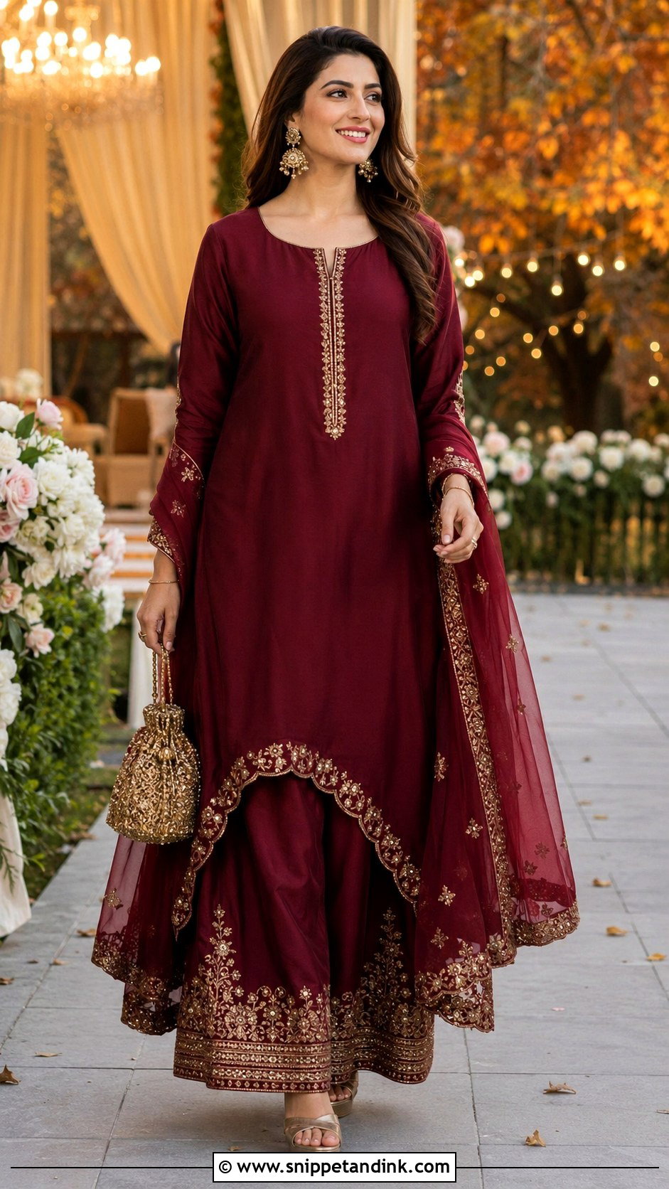 Burgundy High Low Long Shirt Palazzo Wedding Outfit - Snippet and Ink - 20 Long Shirt with Plazo Wedding Dress Ideas
