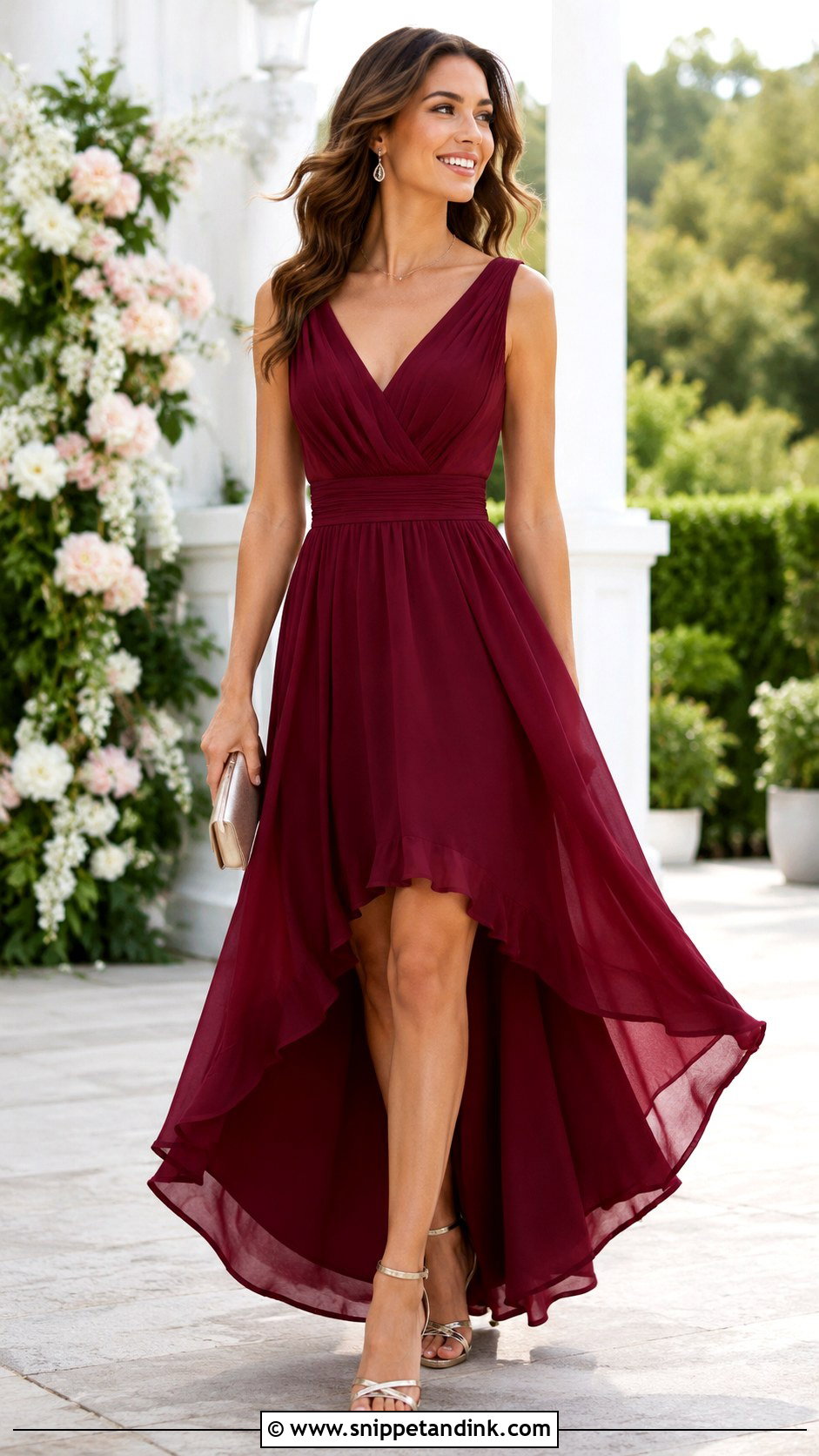 Burgundy High Low Wedding Dress Outfit - Snippet and Ink - 30 Burgundy Wedding Dress Ideas