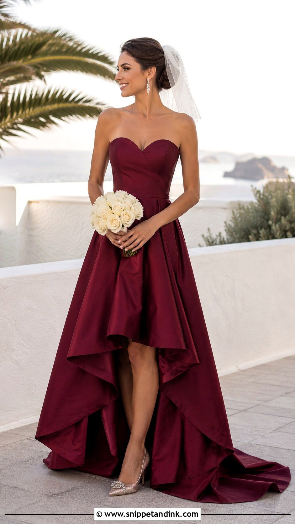 Burgundy High Low Wedding Gown - Snippet and Ink - 20 Burgundy Wedding Gown Ideas
