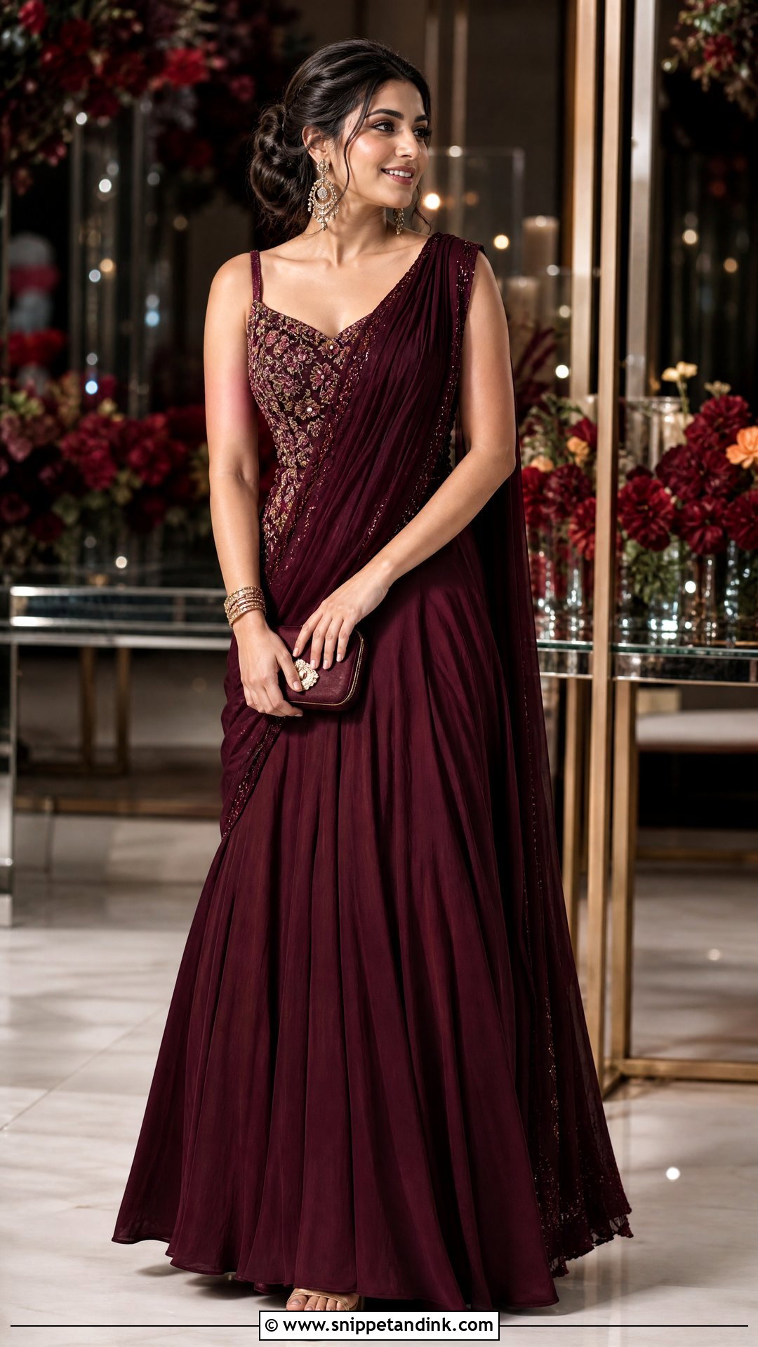 Burgundy Indo Western Gown for Sangeet Bride - Snippet and Ink - 20 Outfit for Sangeet Function for Bride Ideas