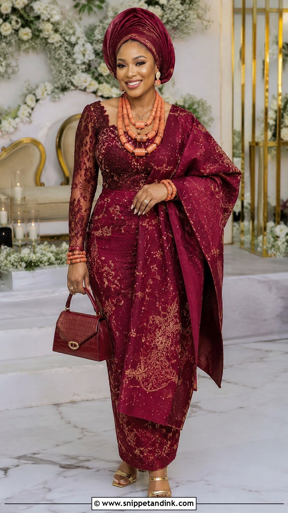 Burgundy Isoko Bridal Outfit - Snippet and Ink - 20 Isoko Traditional Wedding Attire Ideas
